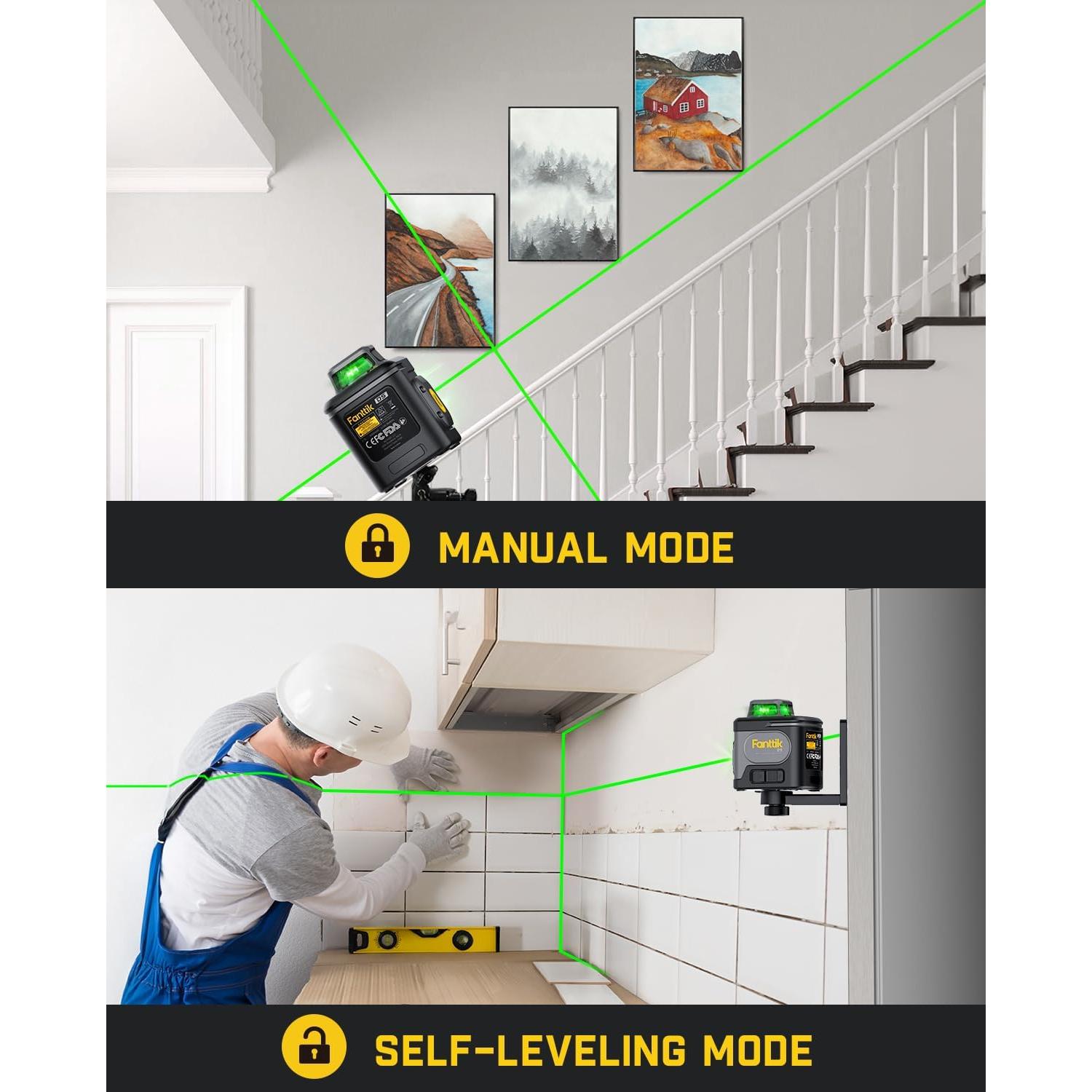 Nivel Láser 360° Fanttik D5 Verde Autonivelante 30 m