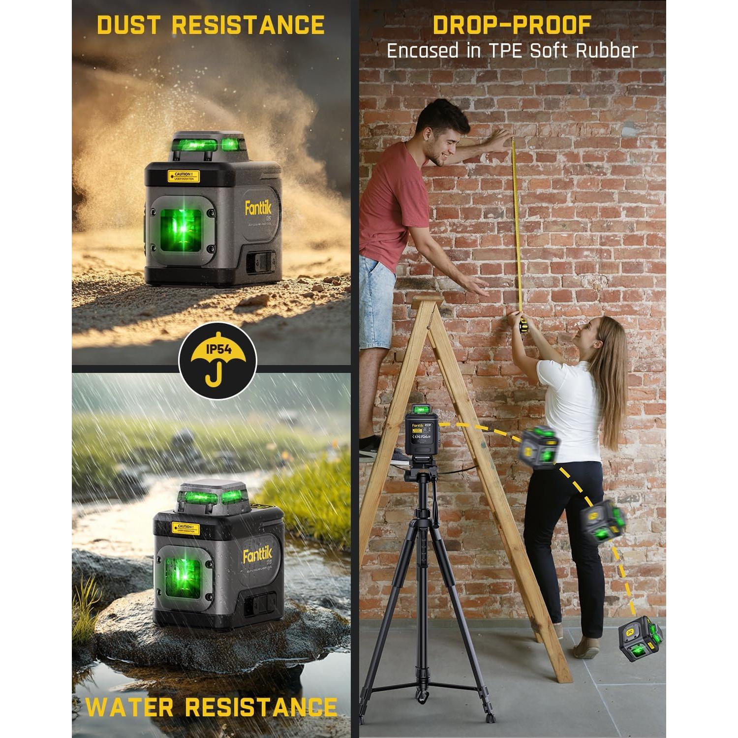 Nivel Láser 360° Fanttik D5 Verde Autonivelante 30 m