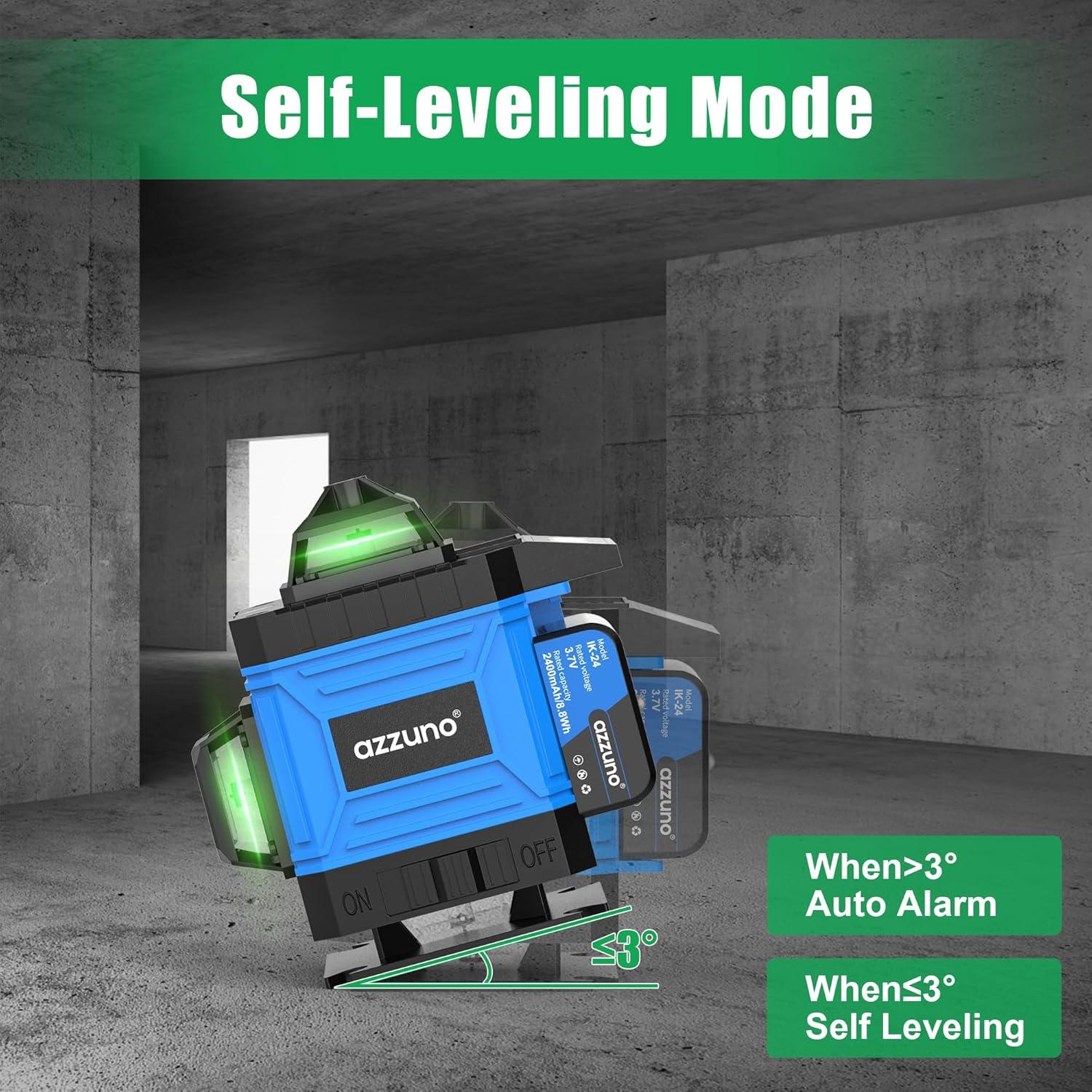 Nivel Láser Autonivelante AZZUNO 4x360 Verde con LCD