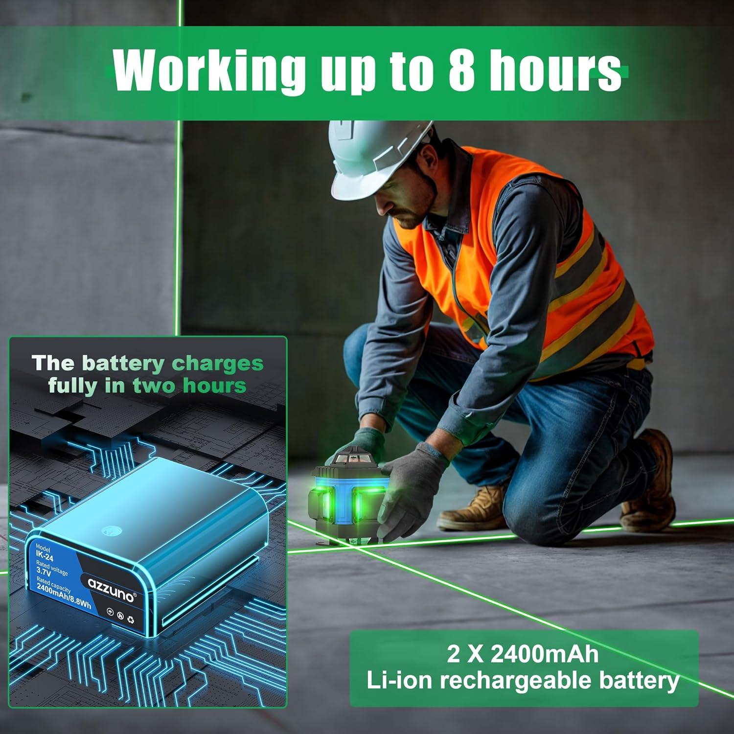 Nivel Láser Autonivelante AZZUNO 4x360 Verde con LCD