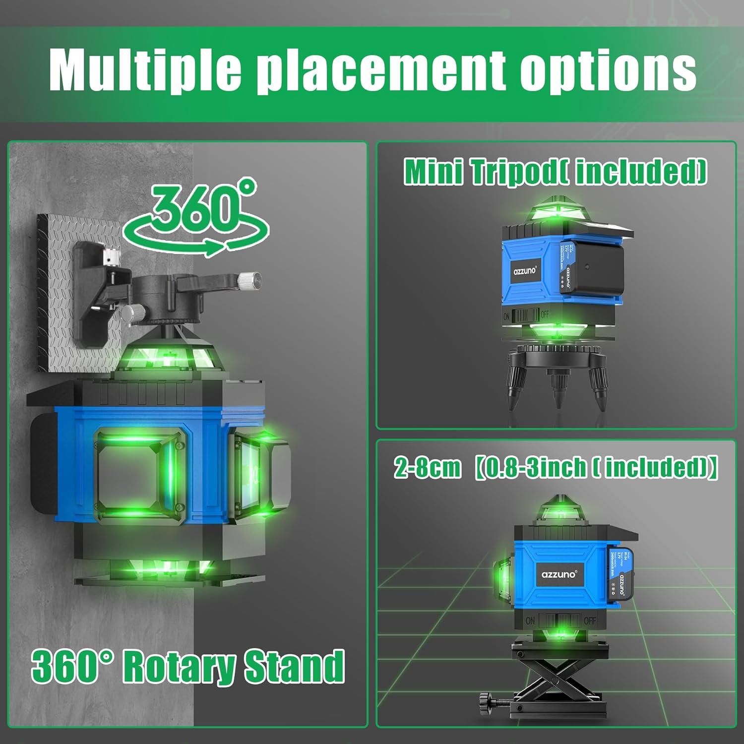 Nivel Láser Autonivelante AZZUNO 4x360 Verde con LCD