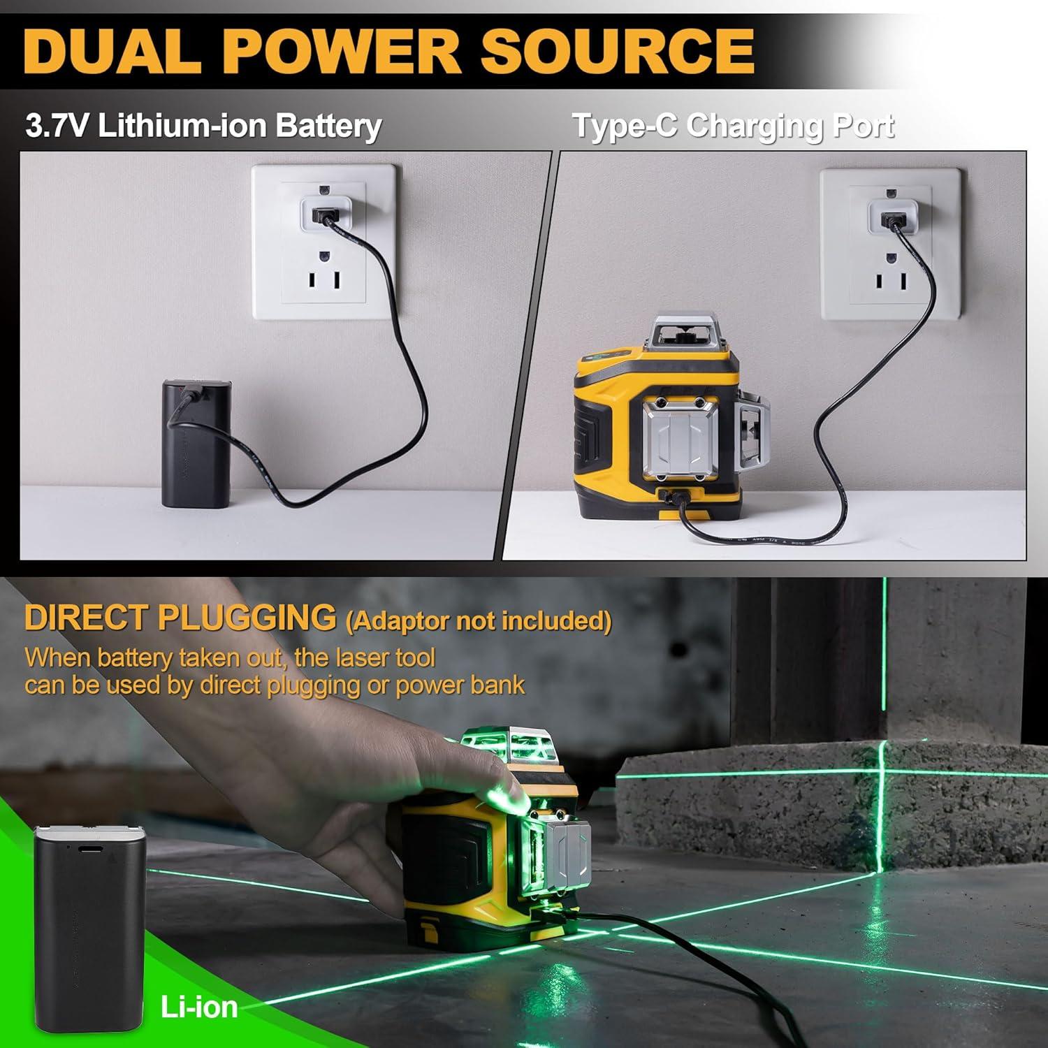 Nivel láser verde 360° PREXISO recargable con trípode