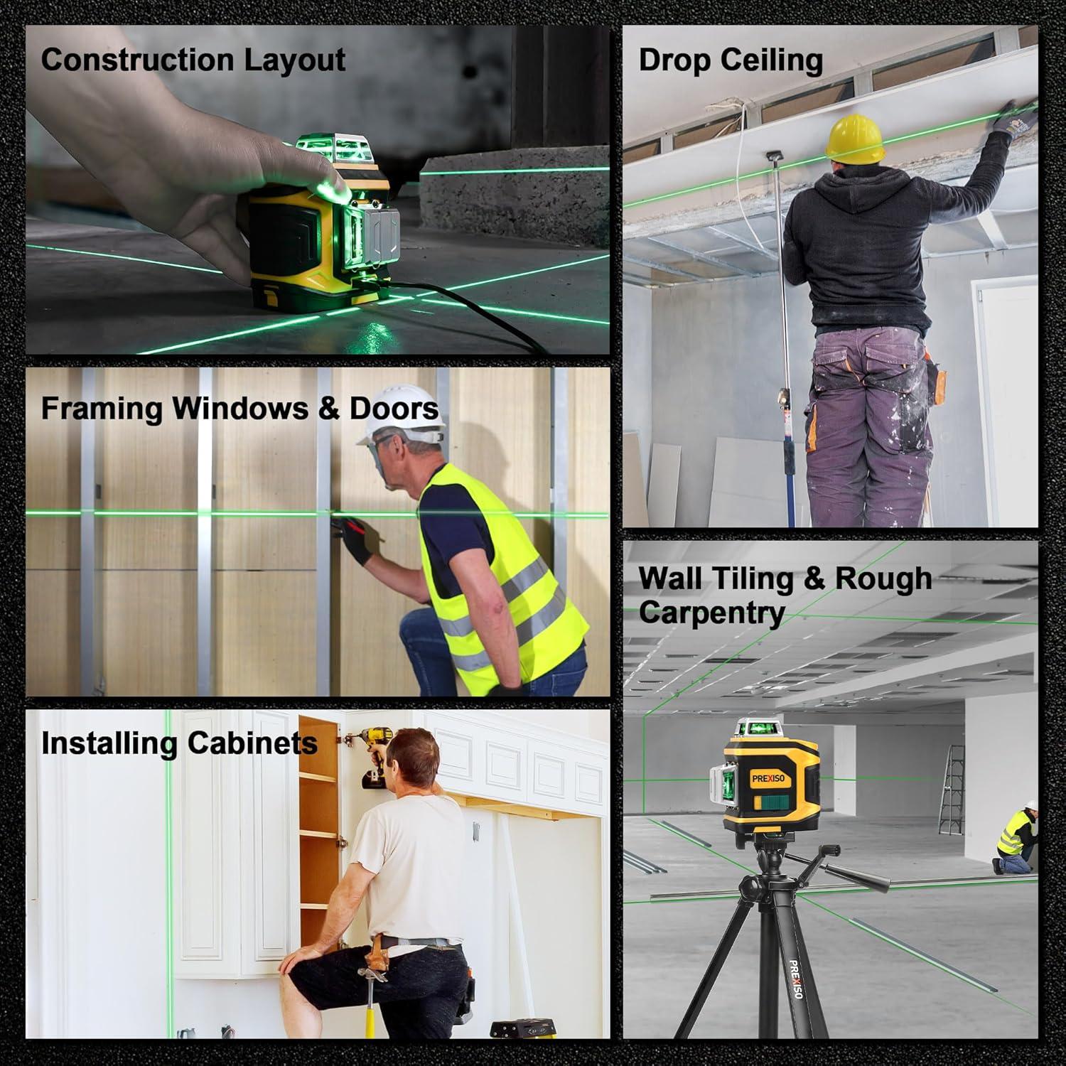 Nivel láser verde 360° PREXISO recargable con trípode