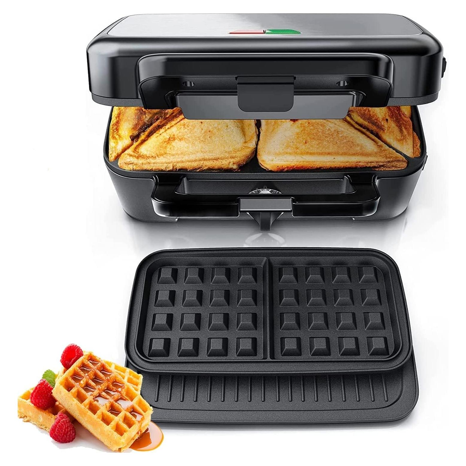 Hacedor de Sándwiches FOHERE 3 en 1 1200W Placas Removibles