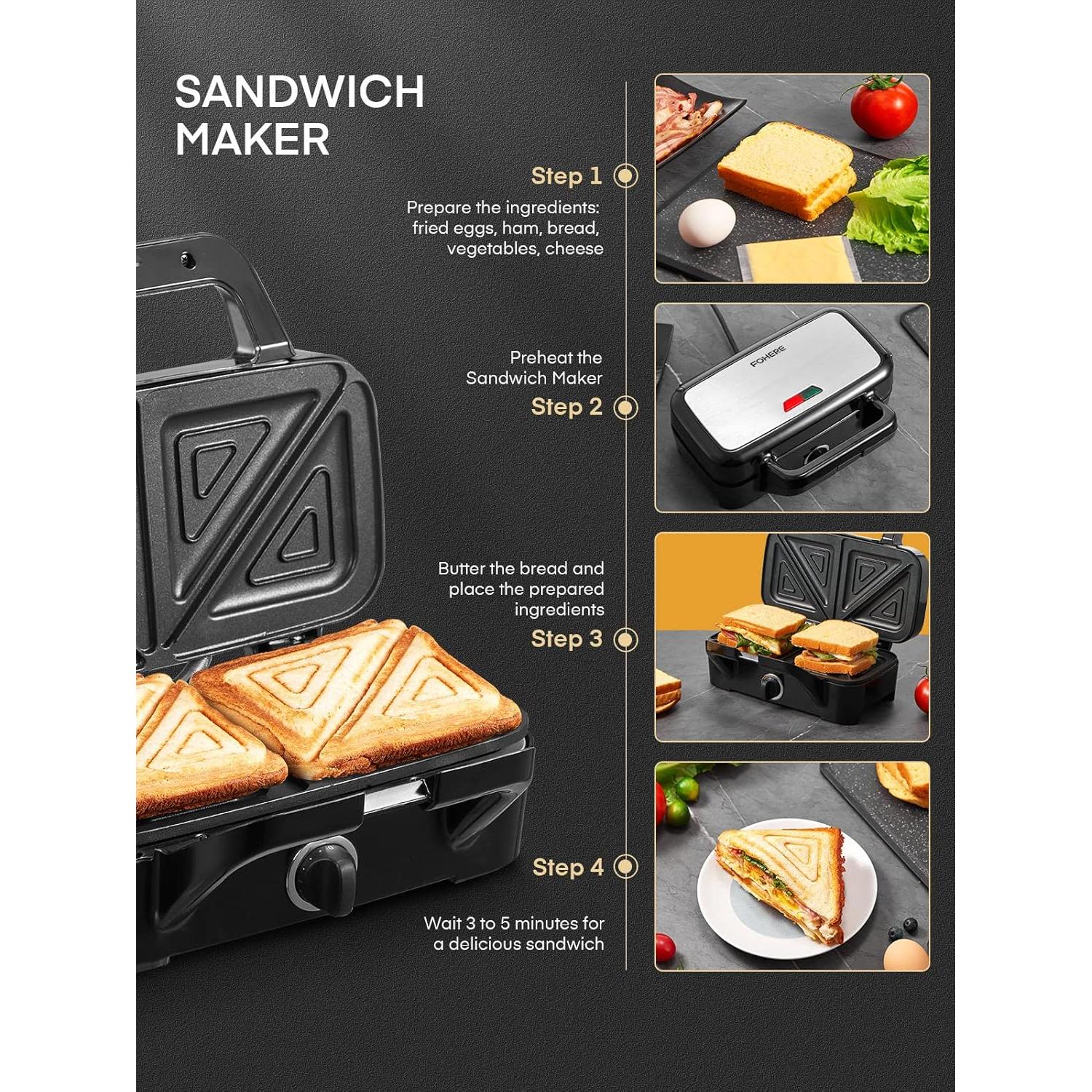 Hacedor de Sándwiches FOHERE 3 en 1 1200W Placas Removibles