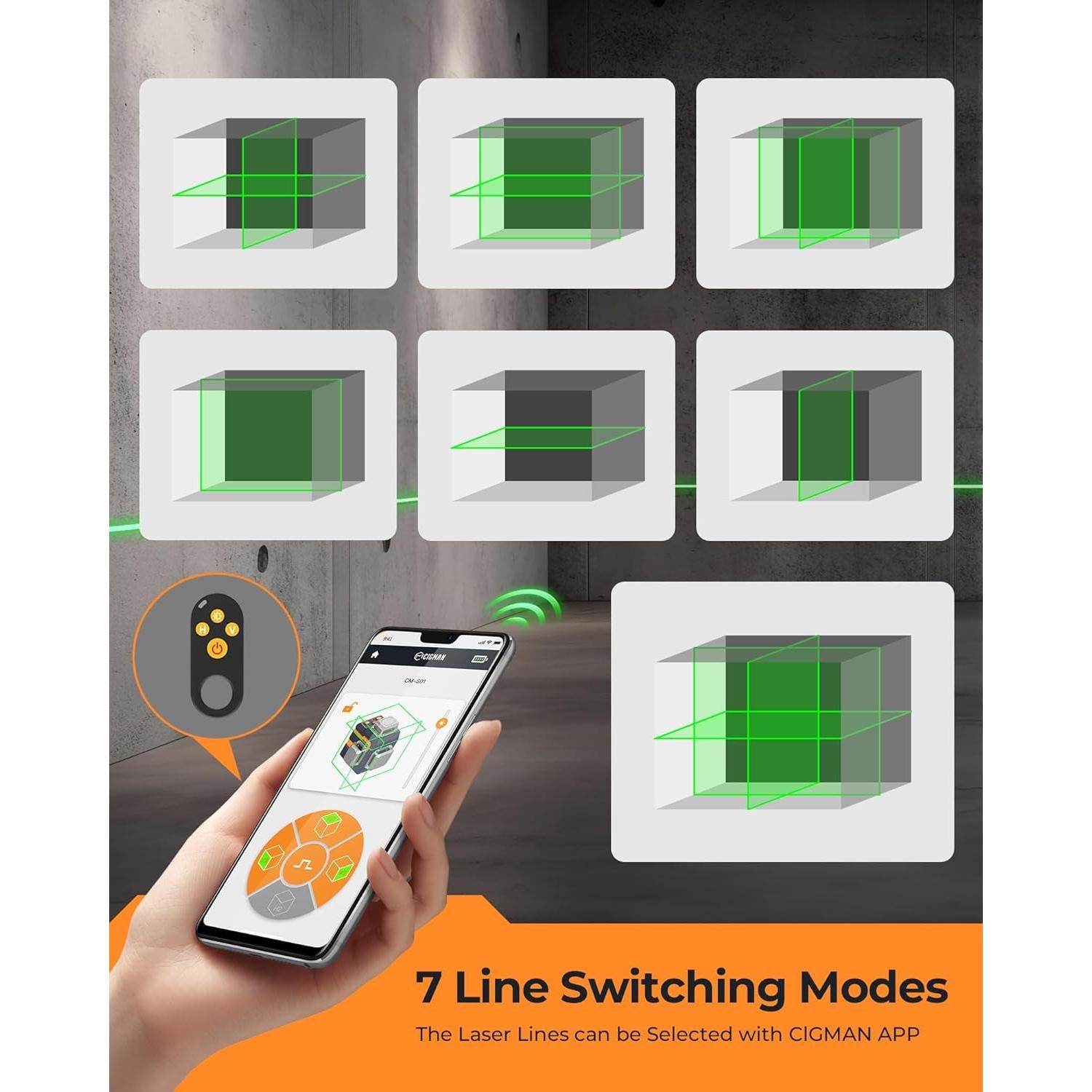 Nivel Láser CIGMAN CM-S01 3x360° Verde con Control Remoto