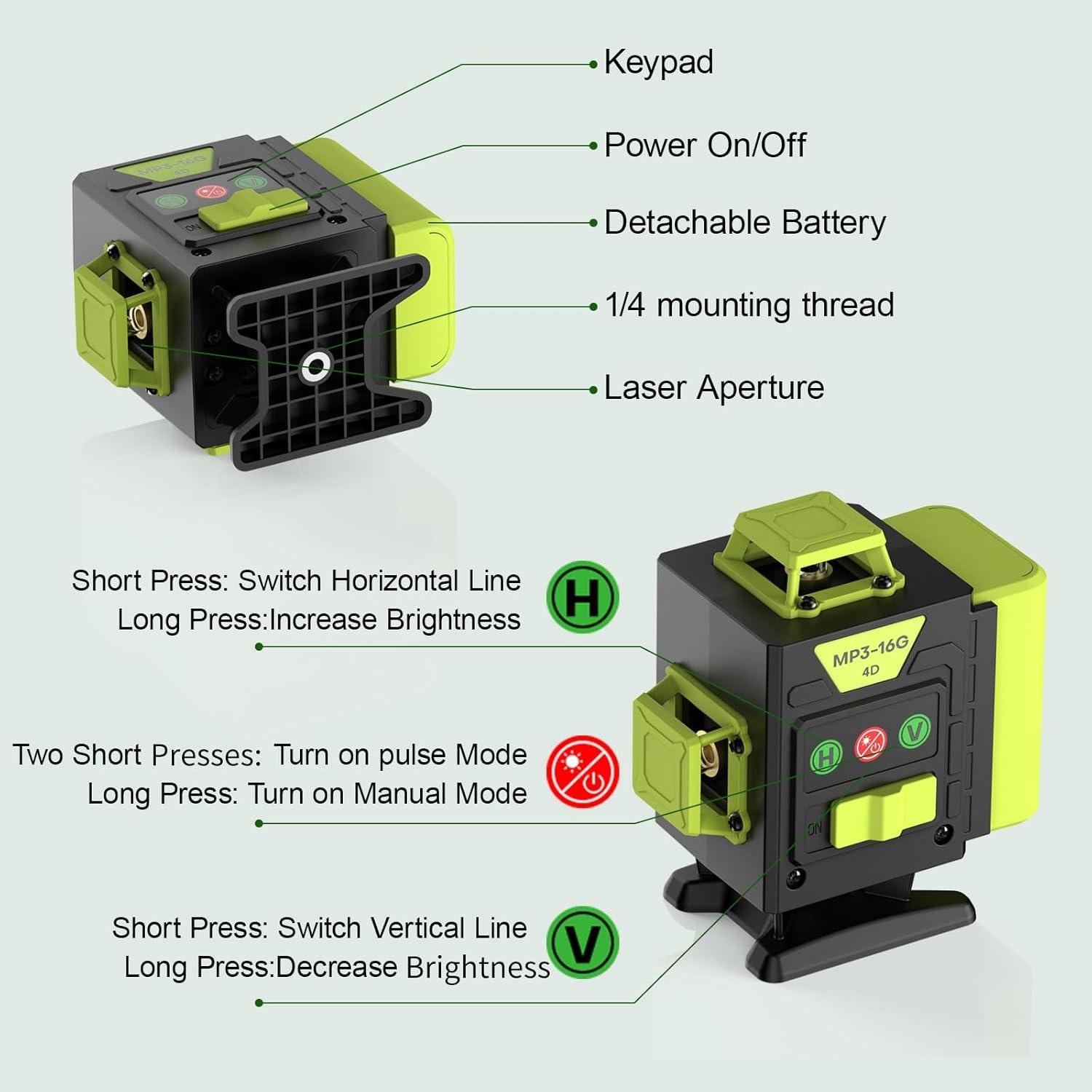 Nivel láser 4D 16 líneas UIFGVJH auto nivelante 30m