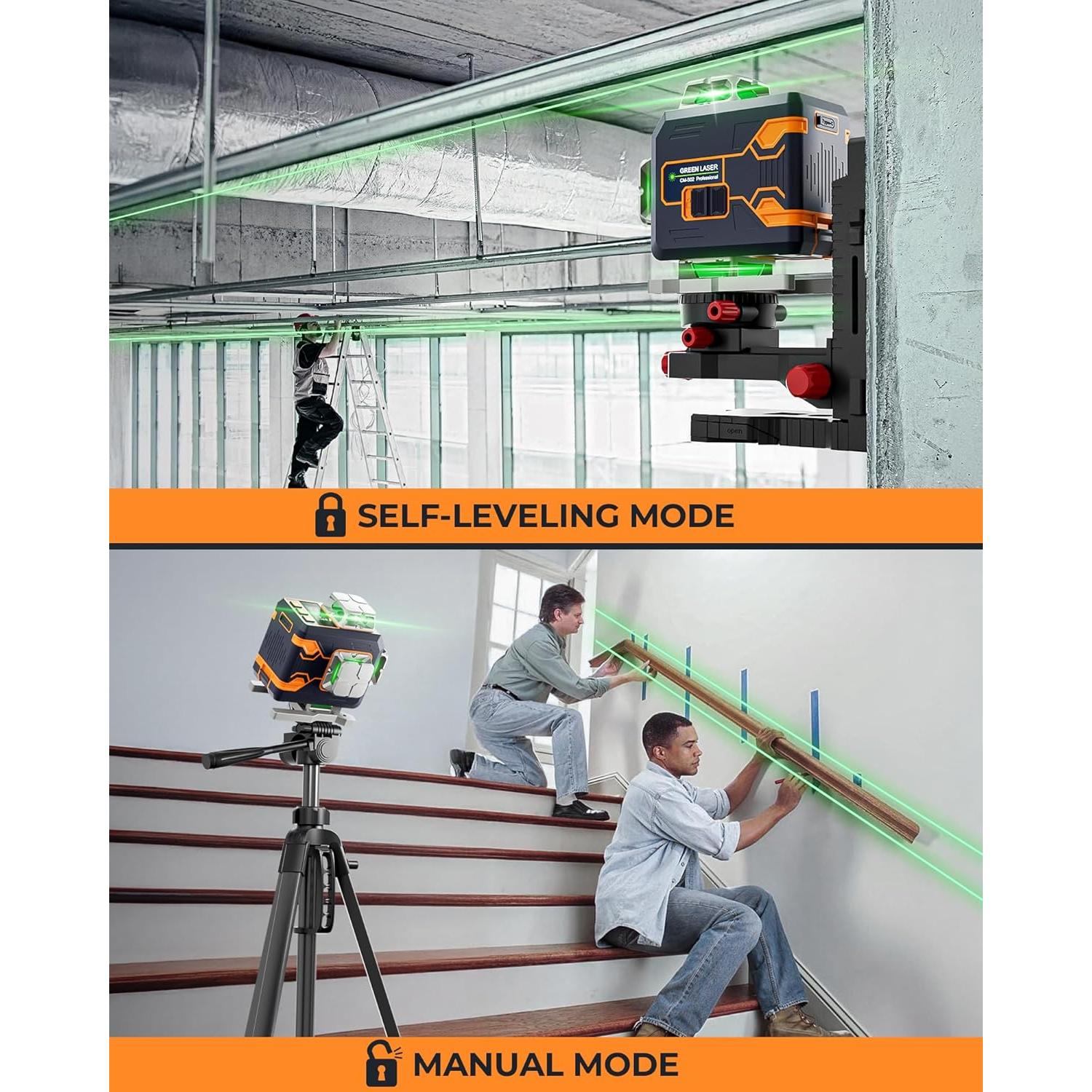 CIGMAN 4x360° 16 Lines Laser Level with Remote&APP Control, Green Self Leveling Cross Line Laser, 4D Vertical/Horizontal Line for Construction, Home Renovation, Picture Hanging