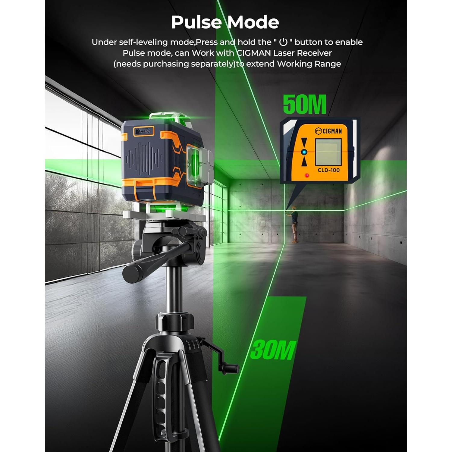 CIGMAN 4x360° 16 Lines Laser Level with Remote&APP Control, Green Self Leveling Cross Line Laser, 4D Vertical/Horizontal Line for Construction, Home Renovation, Picture Hanging