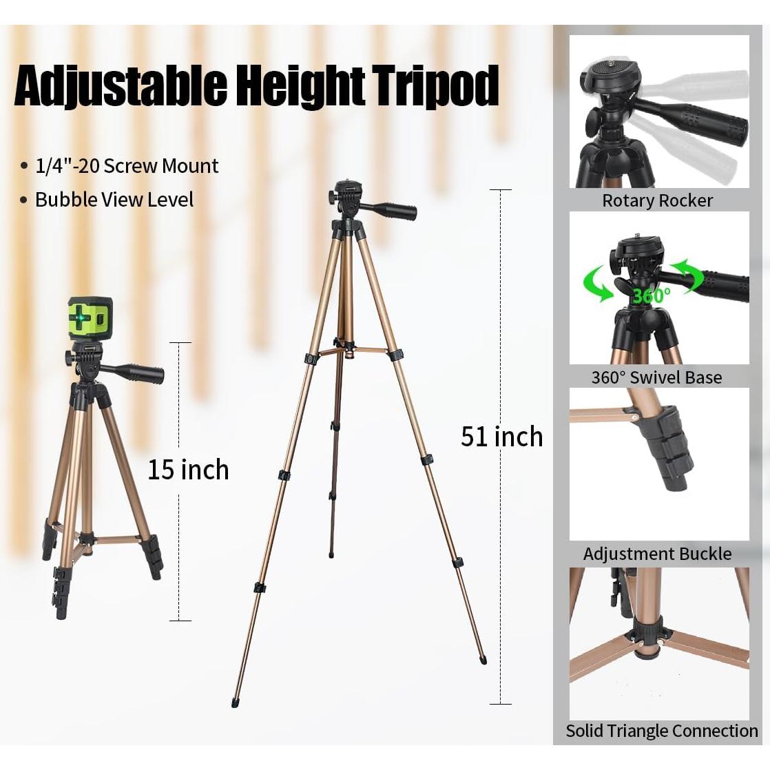 Nivel láser cruzado verde Socpuro SCP8021 con trípode 30m