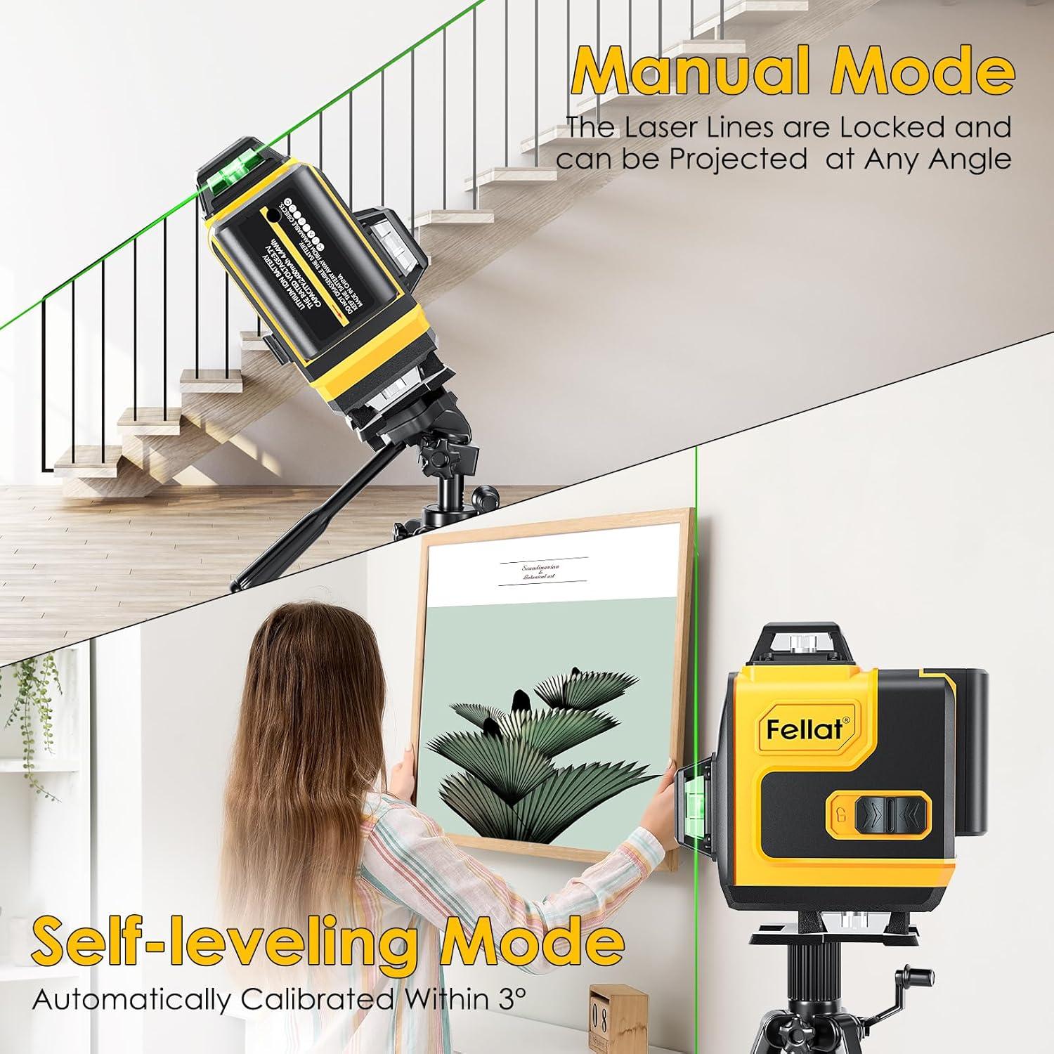 Nivel Láser FELLAT 4D 16 Líneas Verde con Control Remoto
