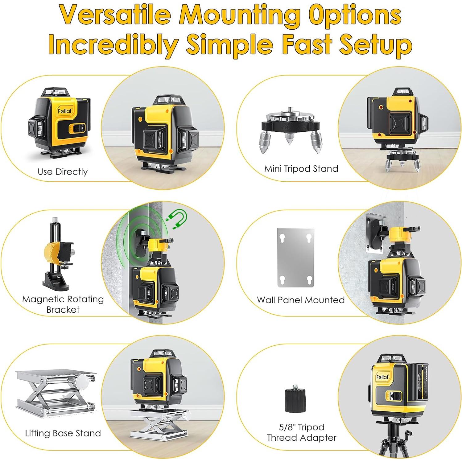 Nivel Láser FELLAT 4D 16 Líneas Verde con Control Remoto
