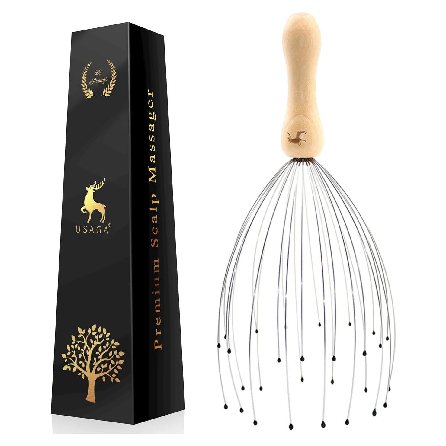 Masajeador de Cabeza USAGA 28 Dedos con Mango de Madera