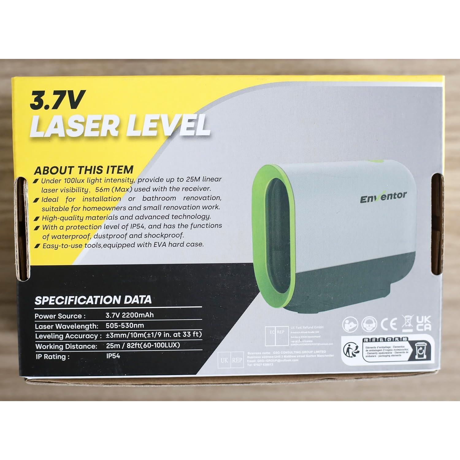 Nivel Láser Verde Enventor 50m Auto Nivelación USB