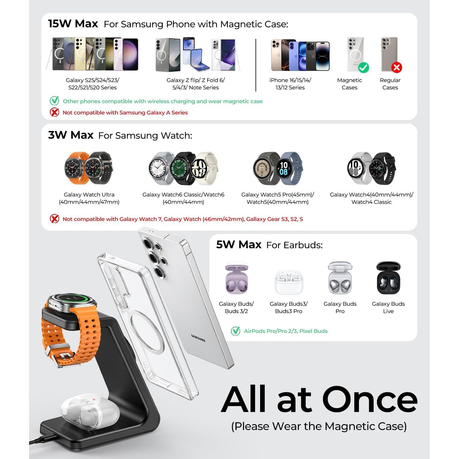 Cargador Inalámbrico Magnético 3 en 1 Samsung M3 15W