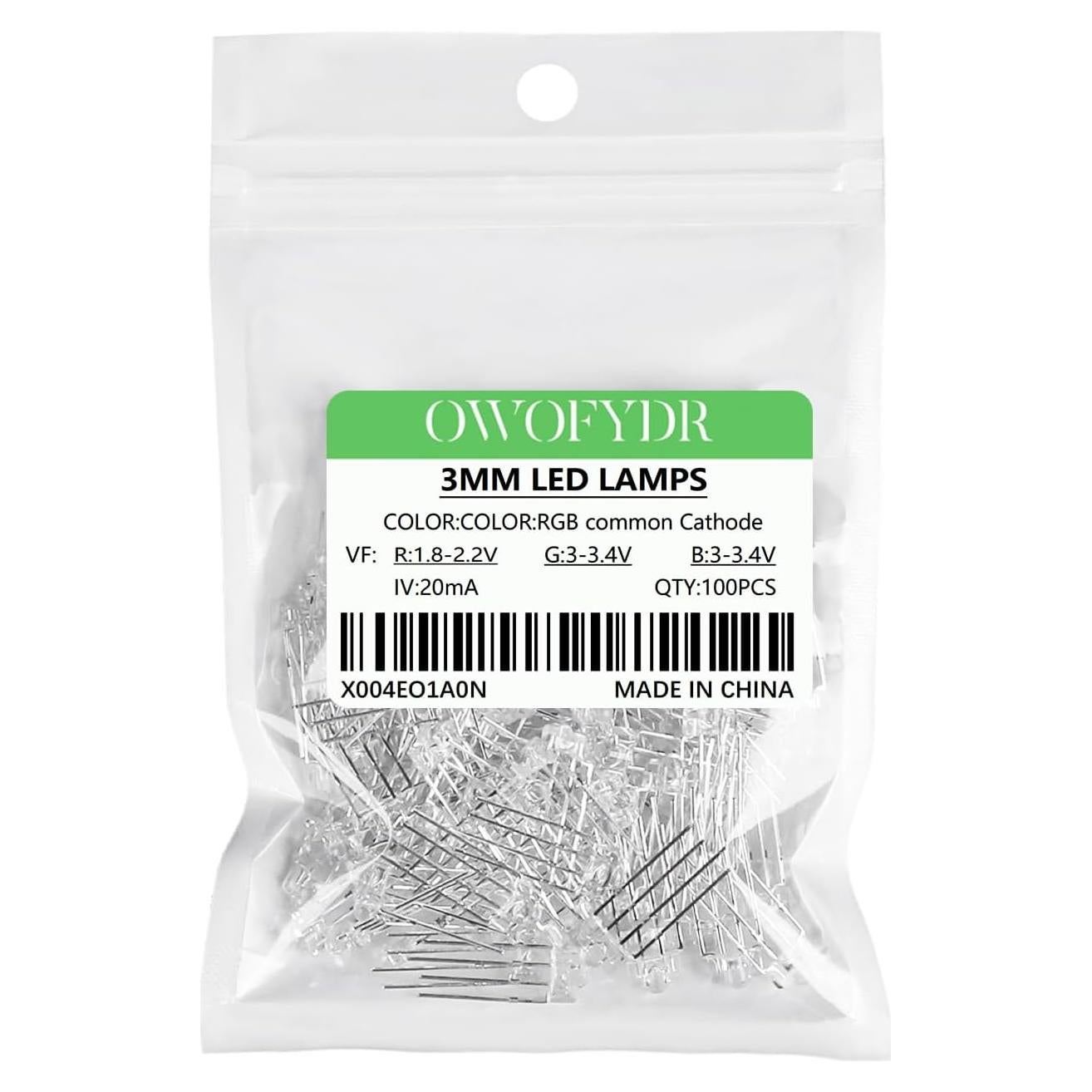 100 Diodos LED 3mm OWOFYDR RGB 4 Pines Redondo