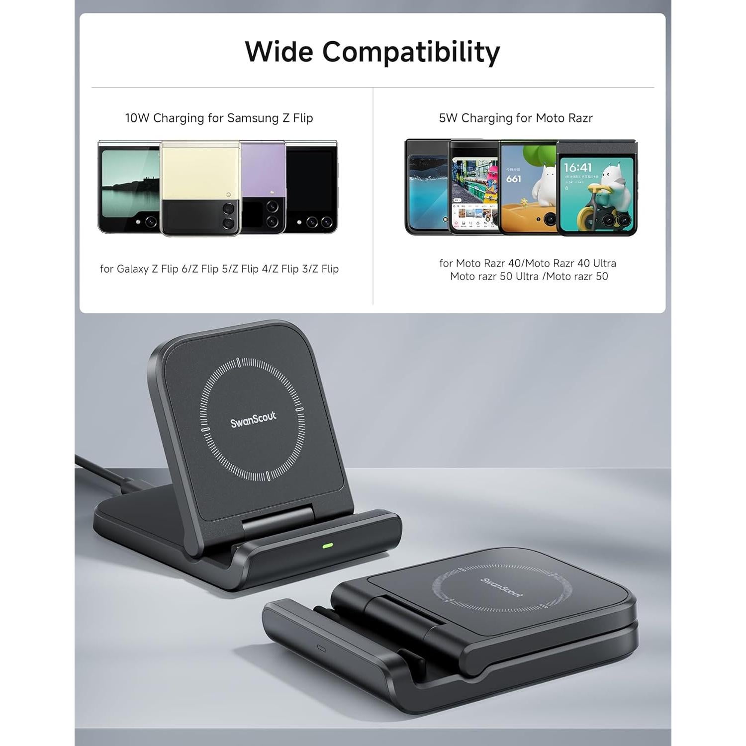 Cargador Inalámbrico Rápido SwanScout para Samsung Z Flip 6/5/4/3