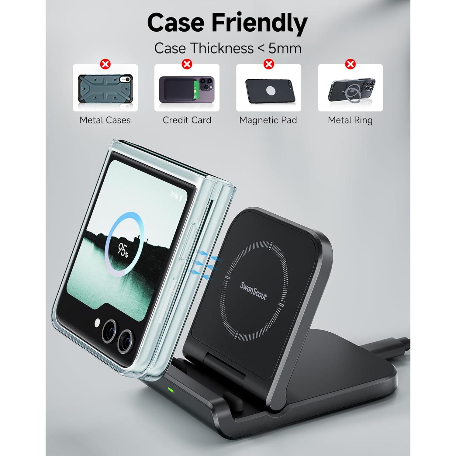 Cargador Inalámbrico Rápido SwanScout para Samsung Z Flip 6/5/4/3