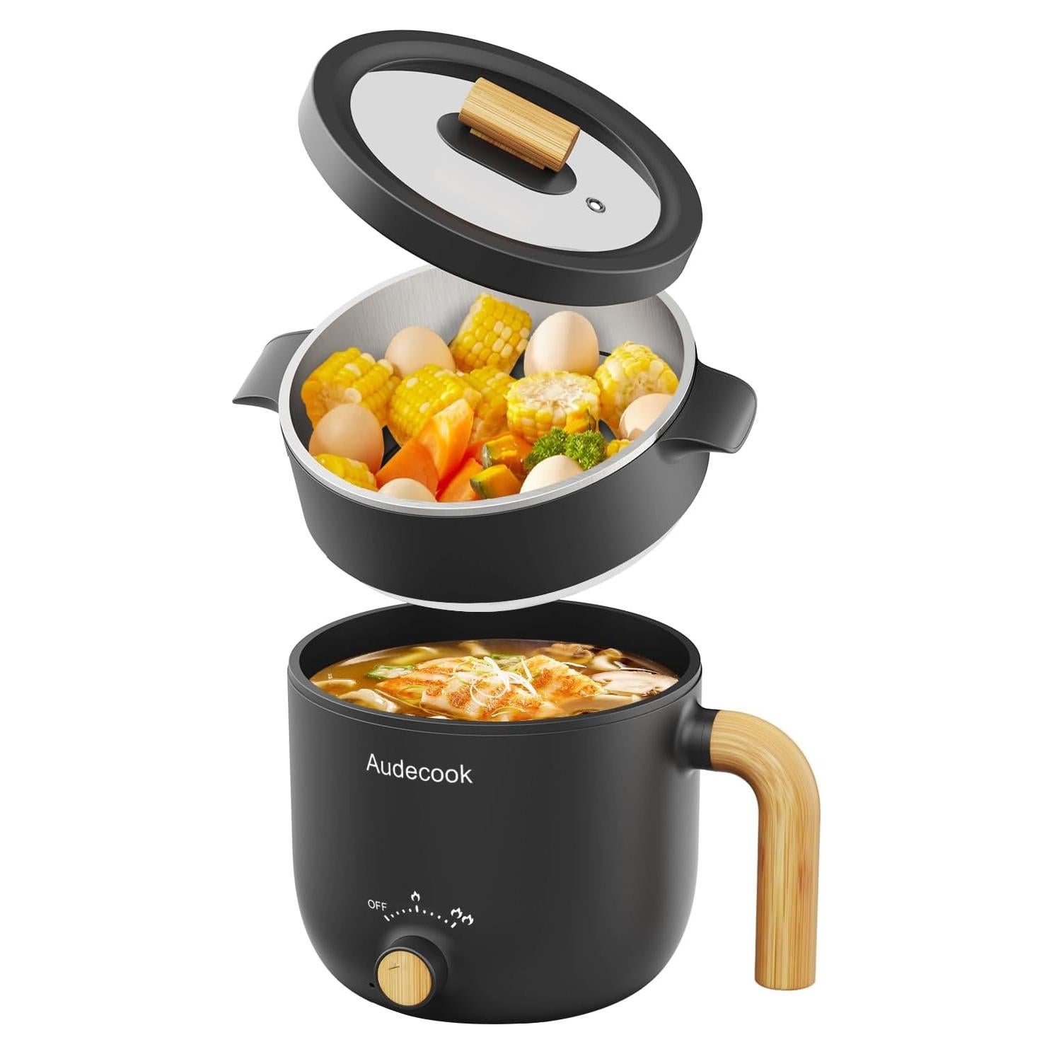 Olla Eléctrica Audecook 1.5L con Vaporera Antiadherente