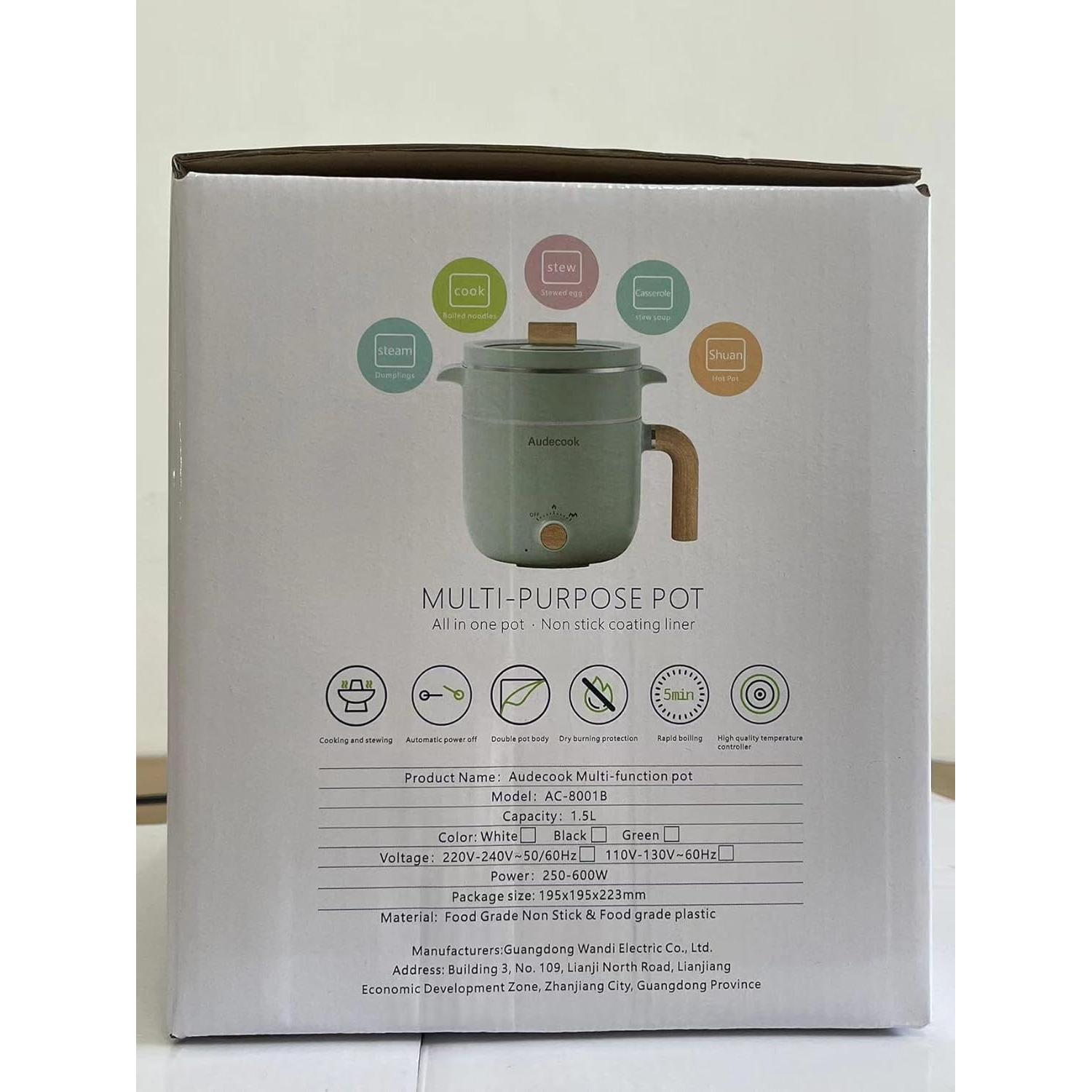 Olla Eléctrica Audecook 1.5L con Vaporera Antiadherente