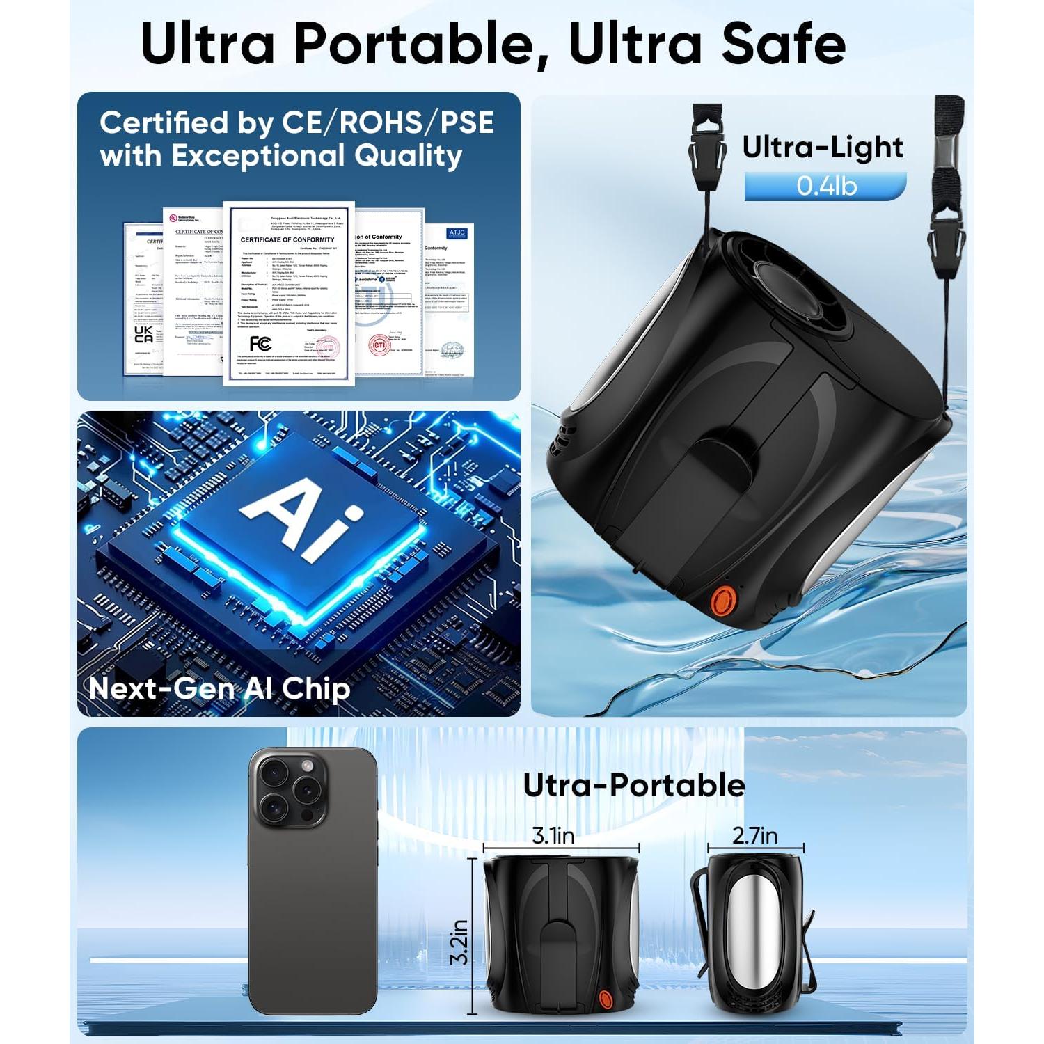 Ventilador Portátil de Cintura Tedajo Y7, 6 Velocidades, 40H Batería