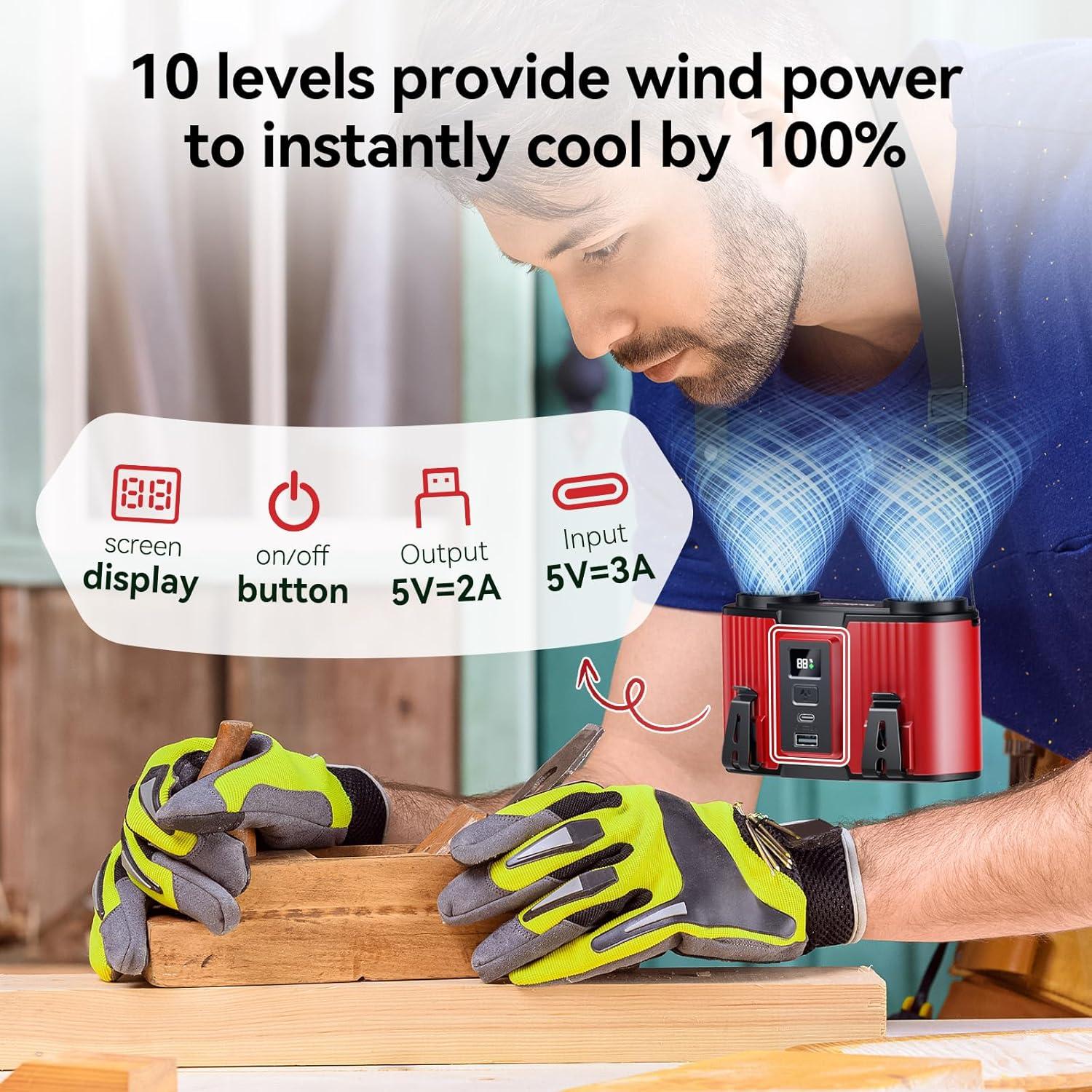 Ventilador Personal Astaowl 24000mAh Recargable USB Rojo