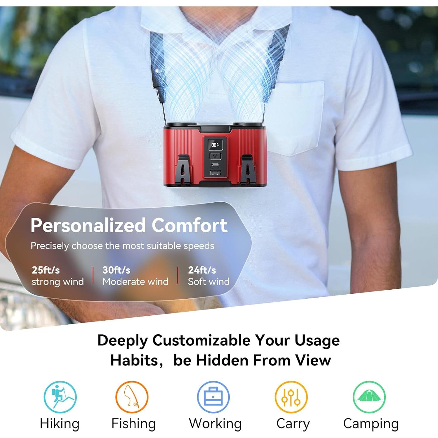 Ventilador Personal Astaowl 24000mAh Recargable USB Rojo