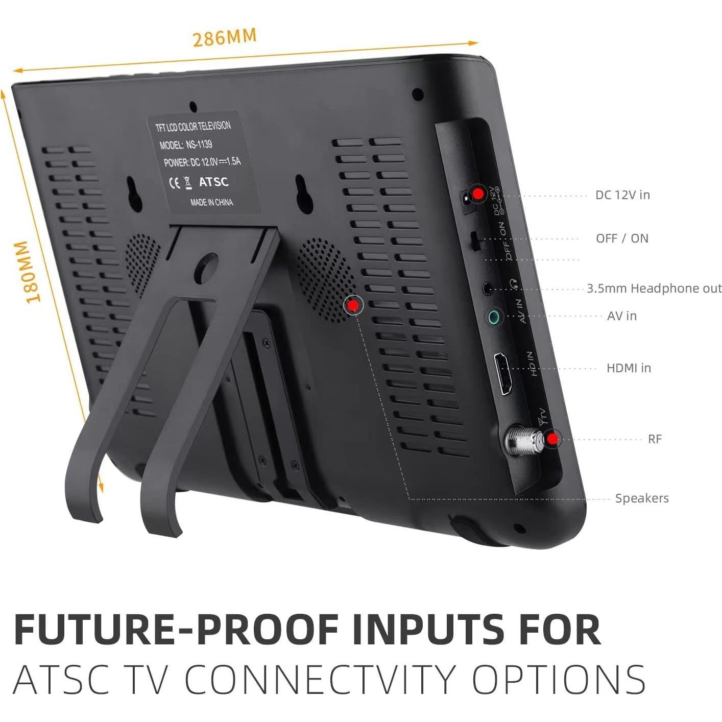 Televisor portátil Jexiop 10.1" 720P con sintonizador ATSC