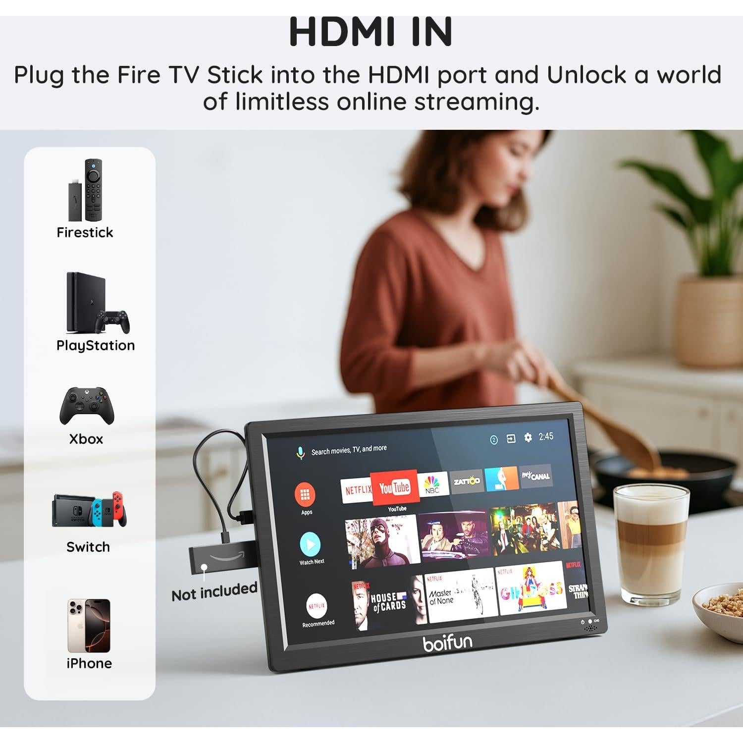 Televisor Portátil BOIFUN 15.6" con DVD y Batería 5000mAh