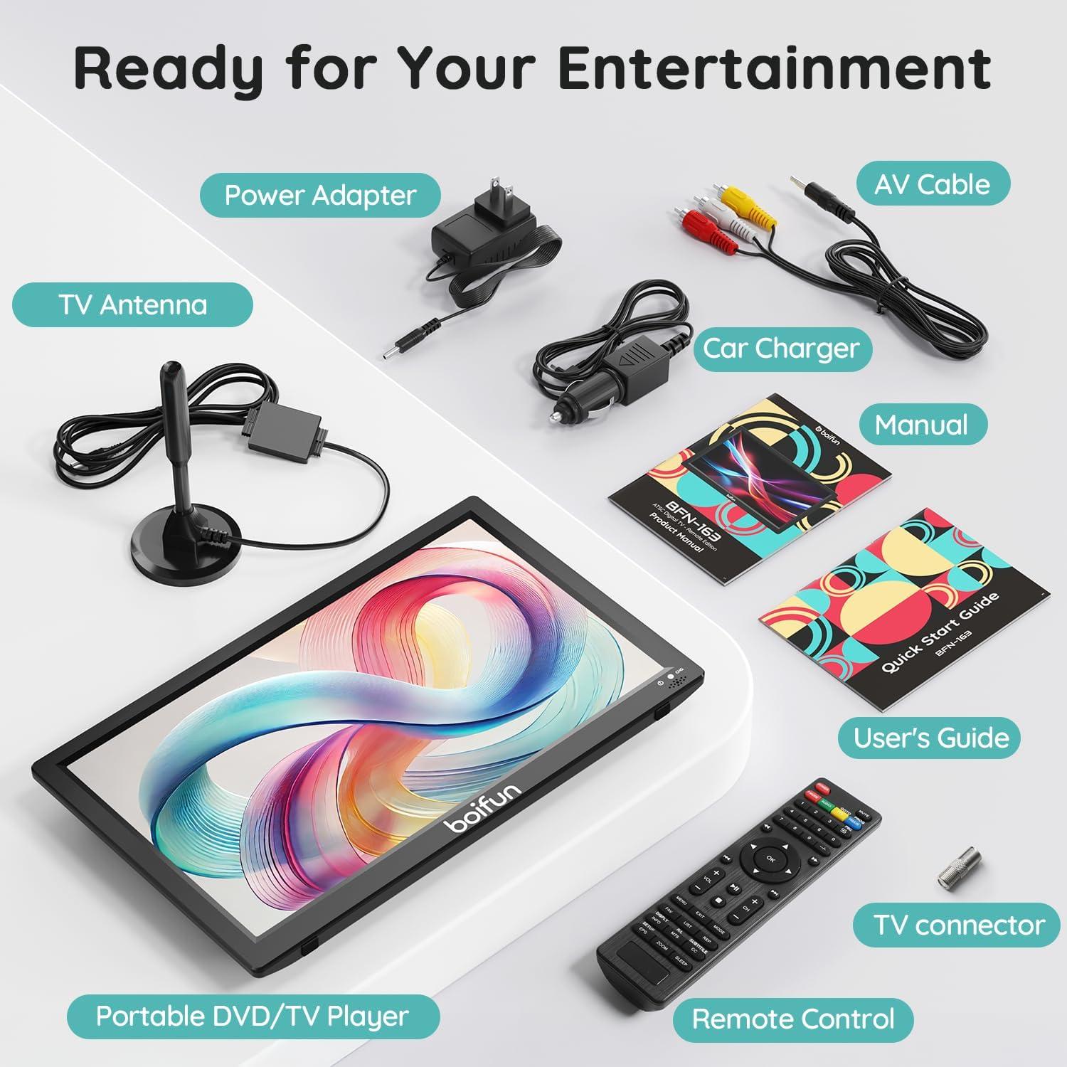 Televisor Portátil BOIFUN 15.6" con DVD y Batería 5000mAh