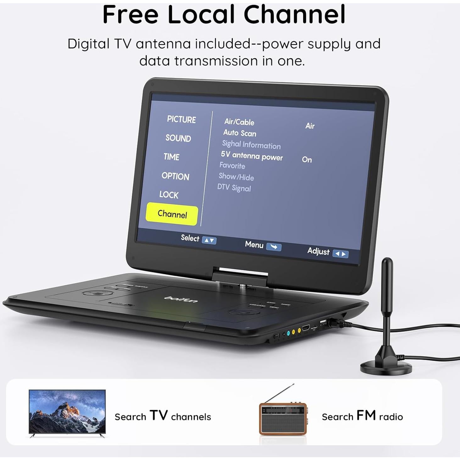 Televisor Reproductor DVD Portátil BOIFUN 15.6" HD Giratorio