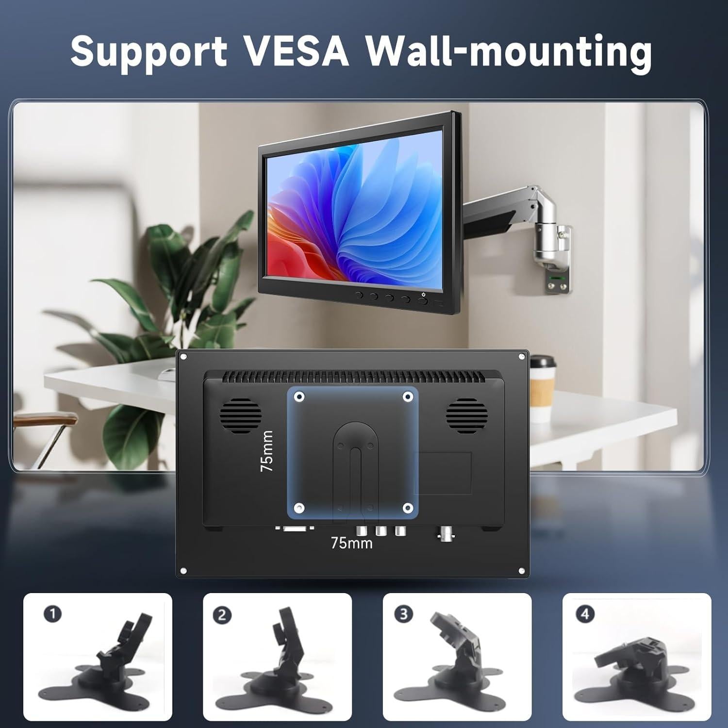 Monitor HD 10.1" Podofo TFT LCD para Coche y Seguridad