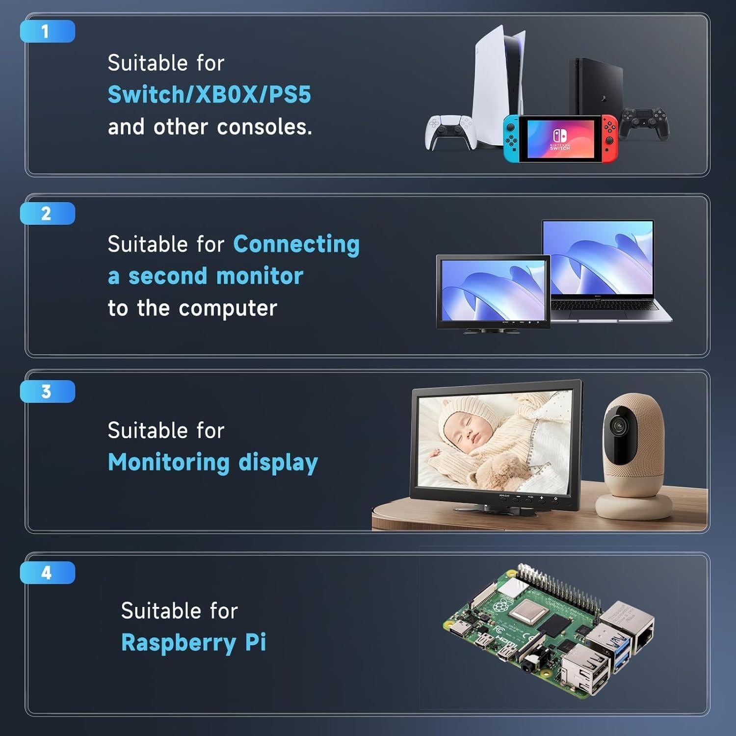Monitor HD 10.1" Podofo TFT LCD para Coche y Seguridad