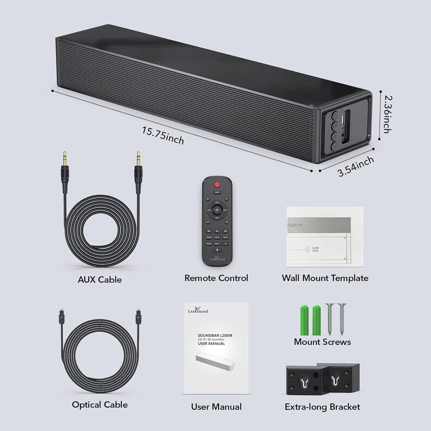Barra de Sonido Pequeña Larksound 2.0 Bluetooth HDMI AUX