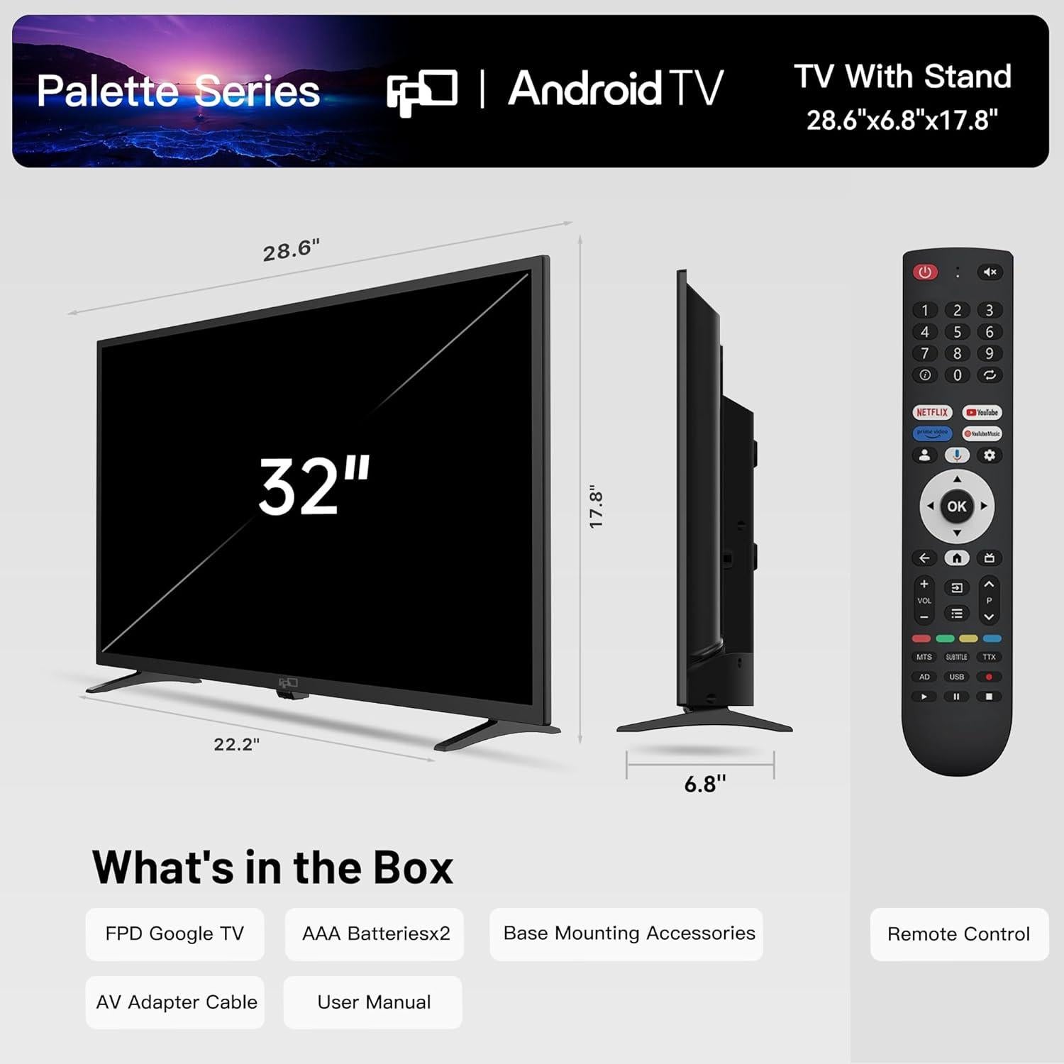 Televisor Inteligente FPD 32" 720p HD Android TV WiFi Bluetooth