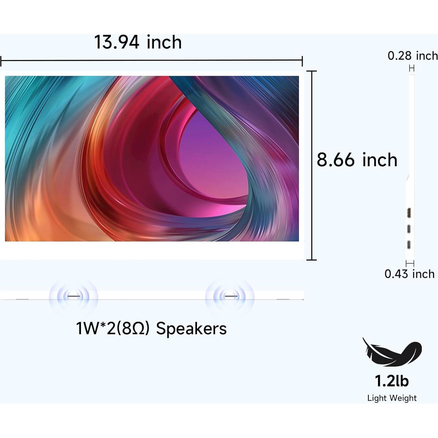 Monitor Portátil AYY 15.6" FHD USB-C/HDMI - Pantalla Blanca