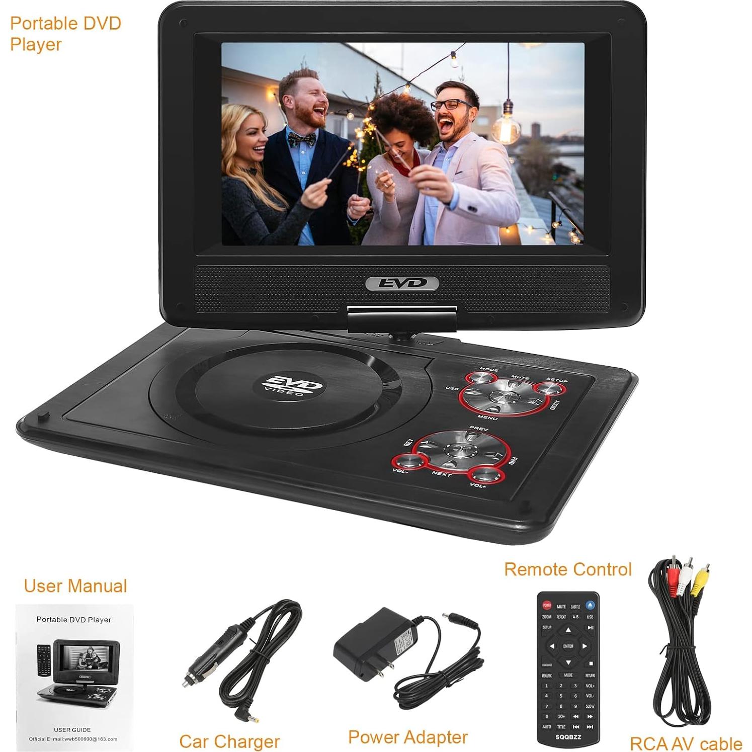 11.5" Portable DVD Player with 9.5" Swivel Screen, 5-Hours Rechargeable Battery,Car DVD Player,Support CD/DVD/SD Card/USB,Regions Free,Dual Speakers, Black…