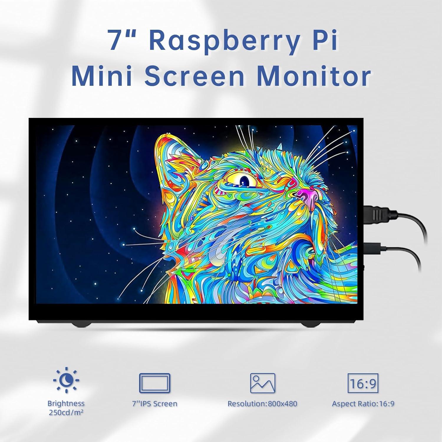 Monitor Mini HDMI 7" AZA 800x480 para Raspberry Pi y PC