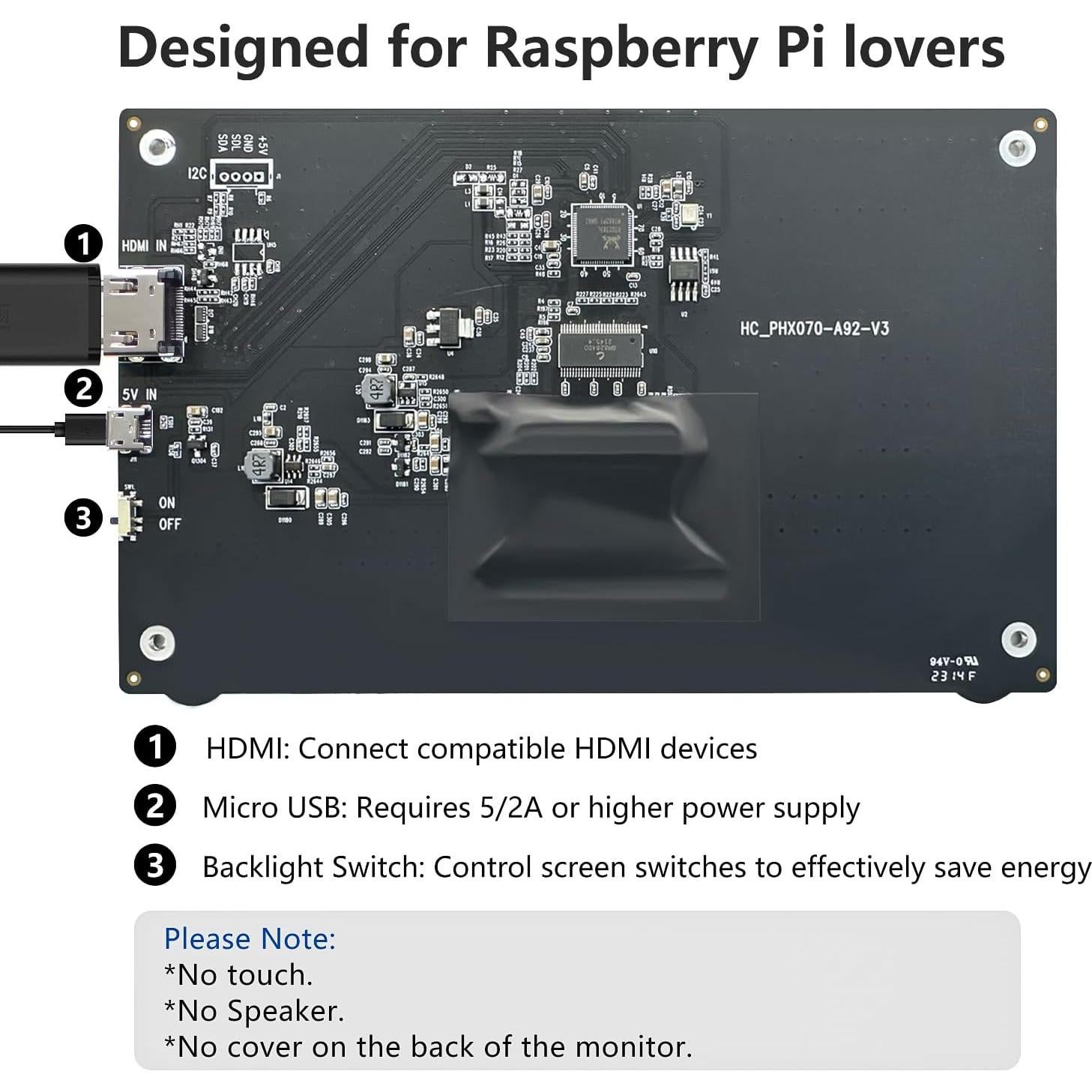 Monitor Mini HDMI 7" AZA 800x480 para Raspberry Pi y PC