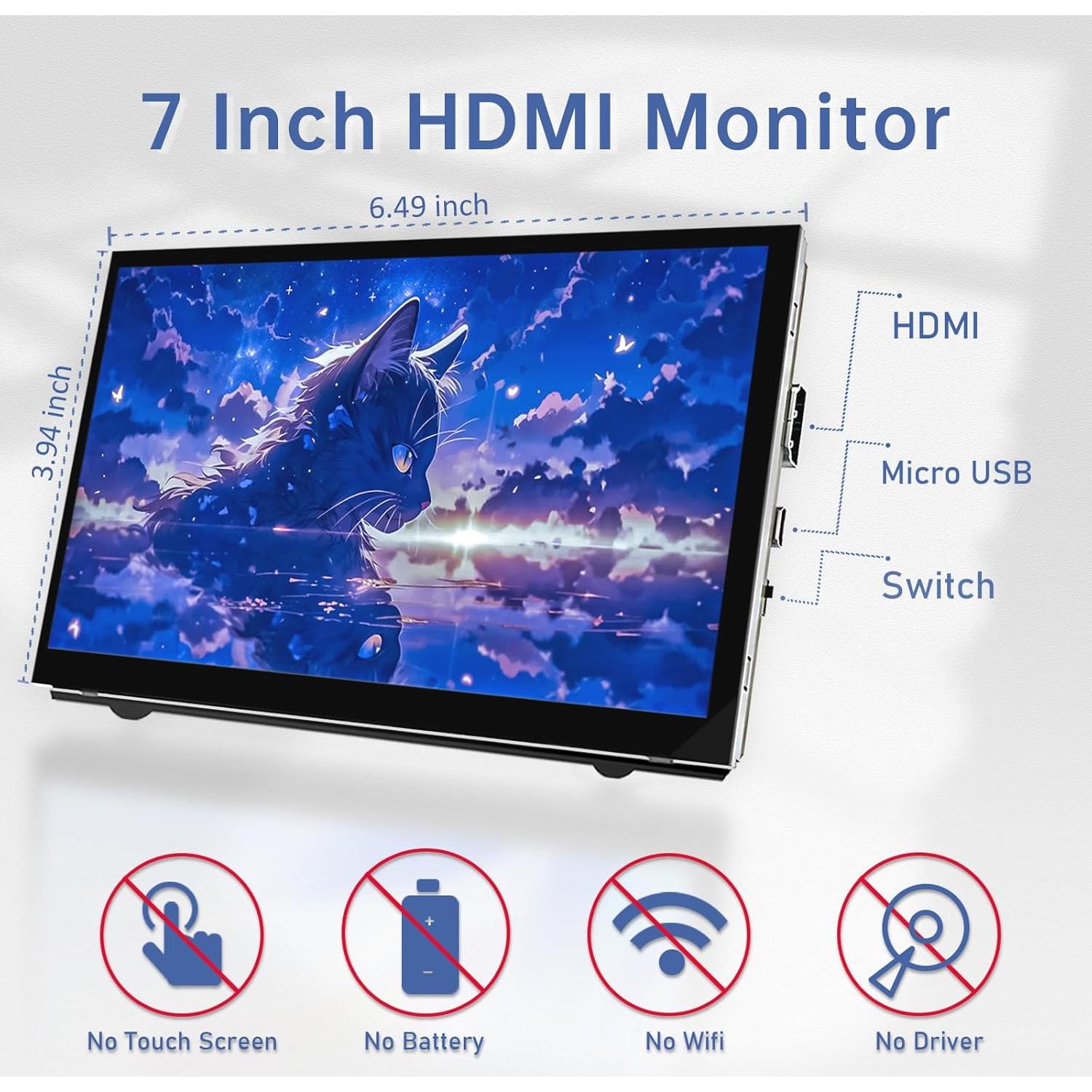 Monitor Mini HDMI 7" AZA 800x480 para Raspberry Pi y PC