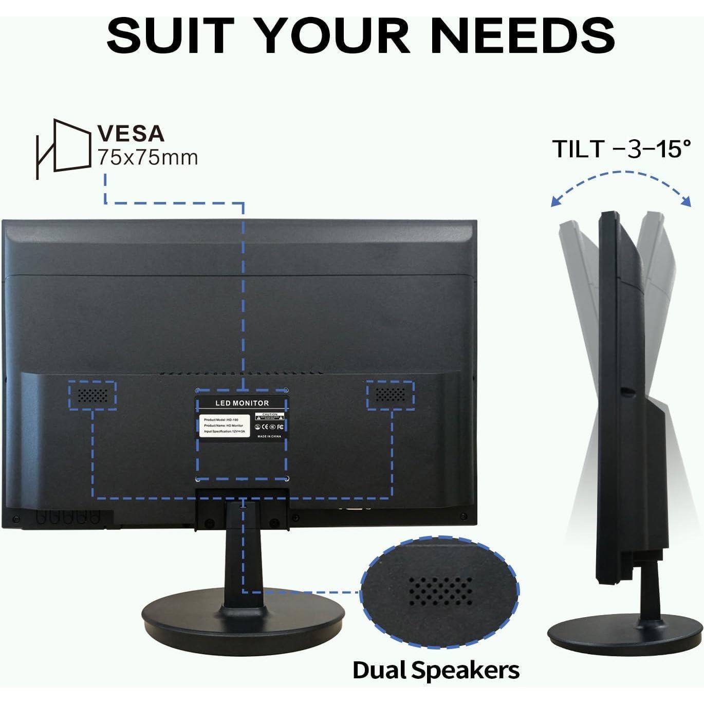 Monitor de 19" LED HD 1440x900 con altavoces y VESA