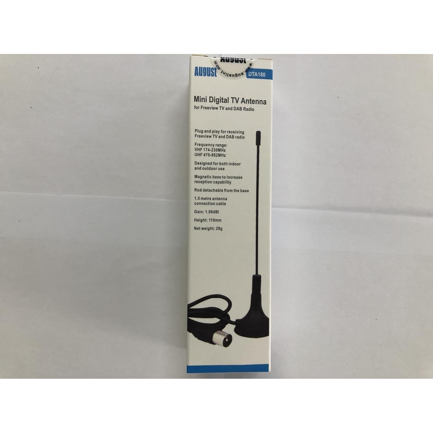 Antena de TV HD Freeview August DTA180 - Portátil con Base Magnética