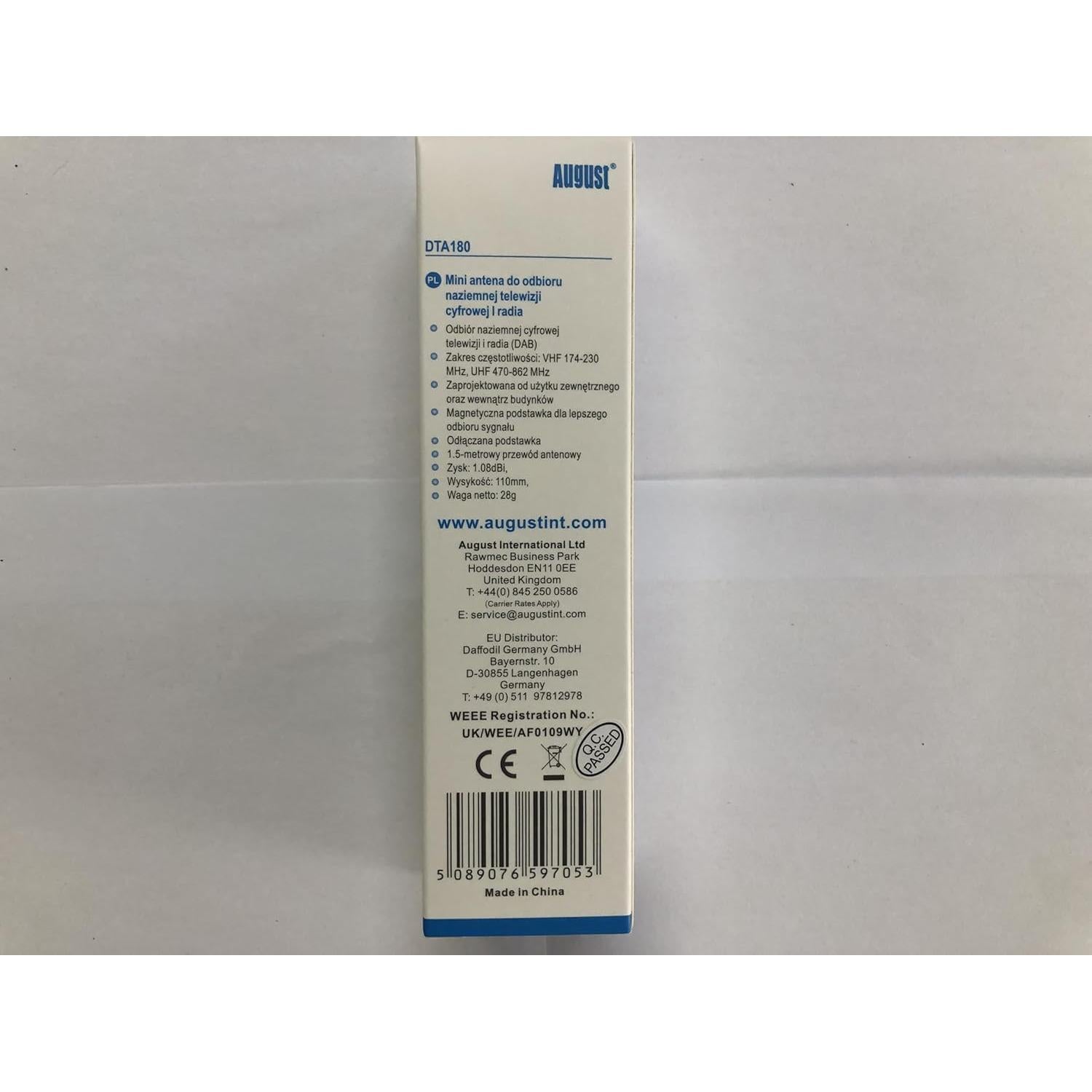 Antena de TV HD Freeview August DTA180 - Portátil con Base Magnética