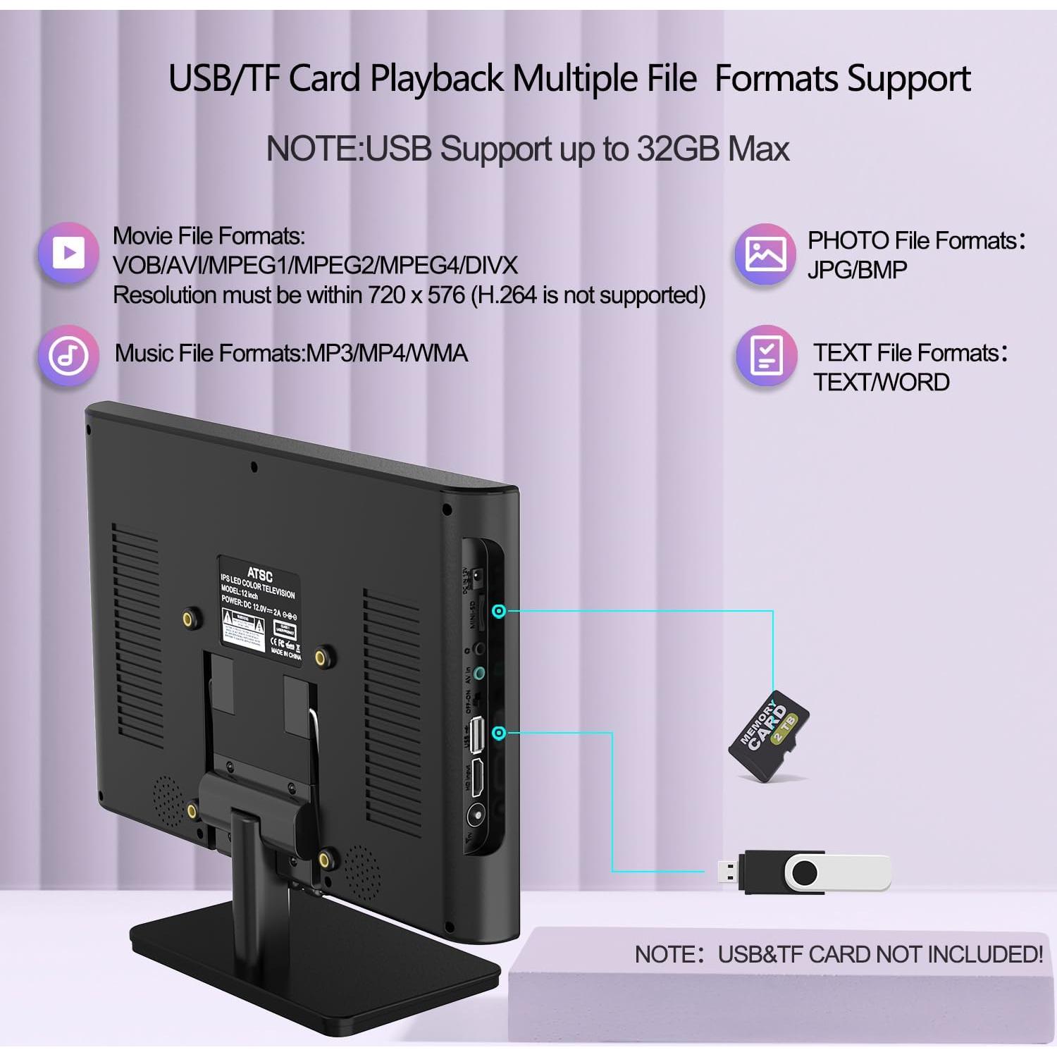 Televisor LED Portátil Othoig 12" Full HD 1080P HDMI USB