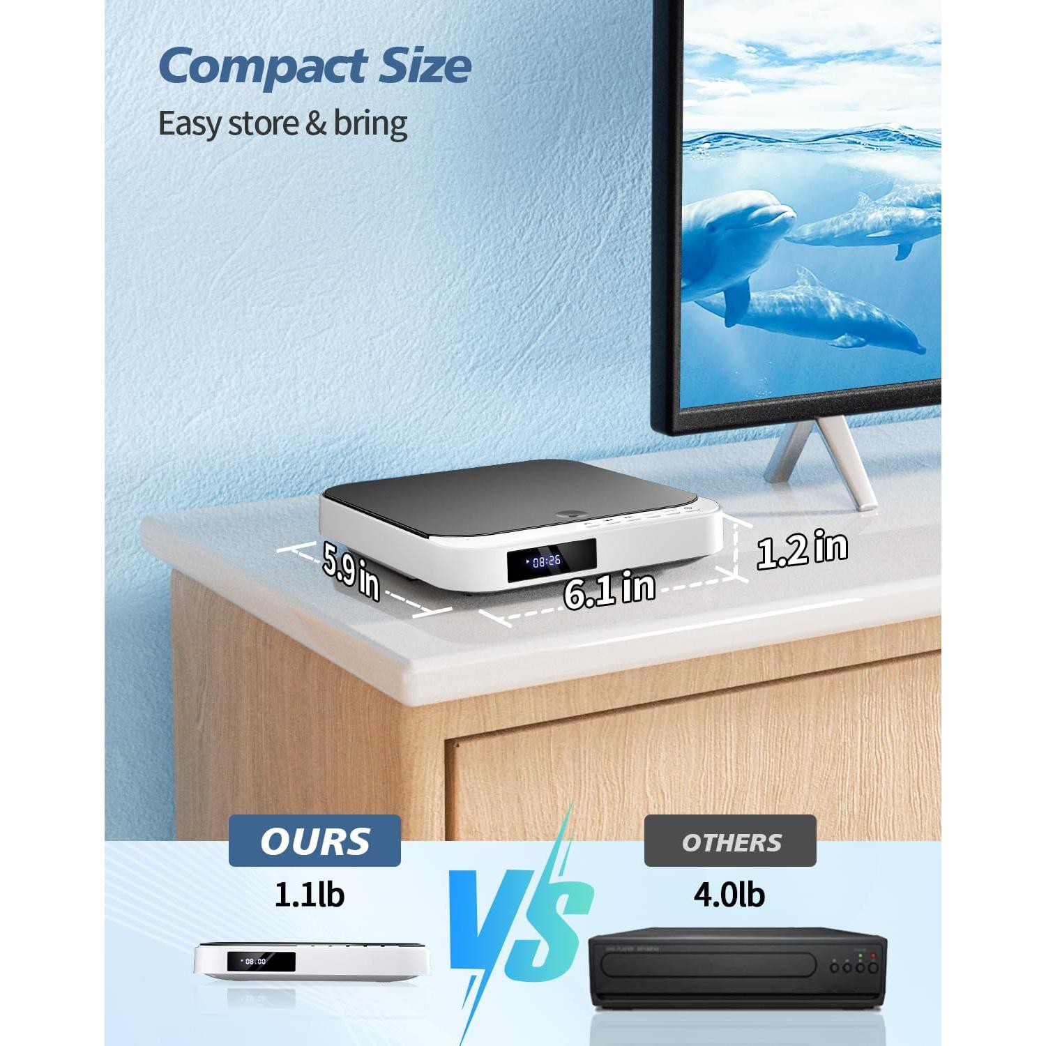 Reproductor de DVD DESOBRY Mini 1080P HDMI Compacto AV USB