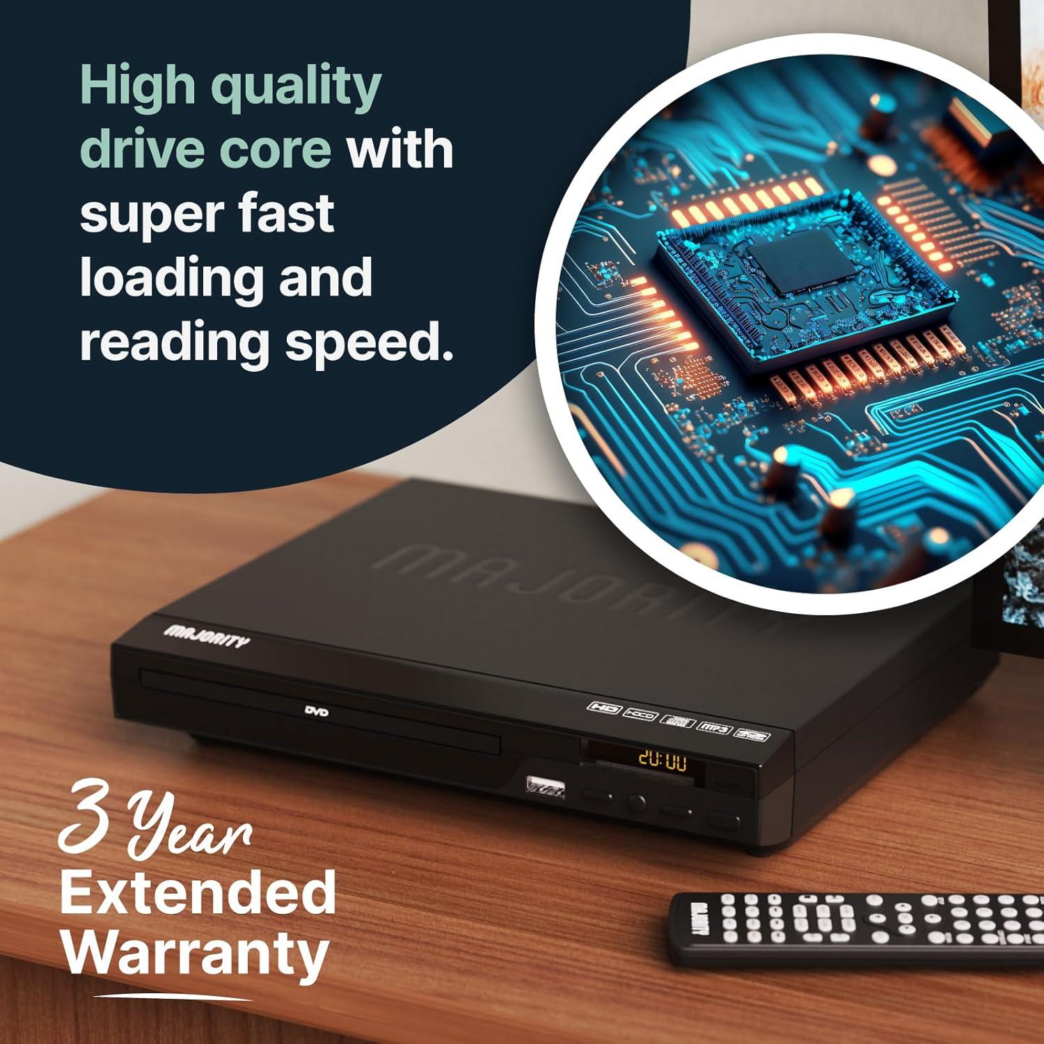 Reproductor de DVD HDMI Majority MAJ-DVD-BLK 1080P con USB