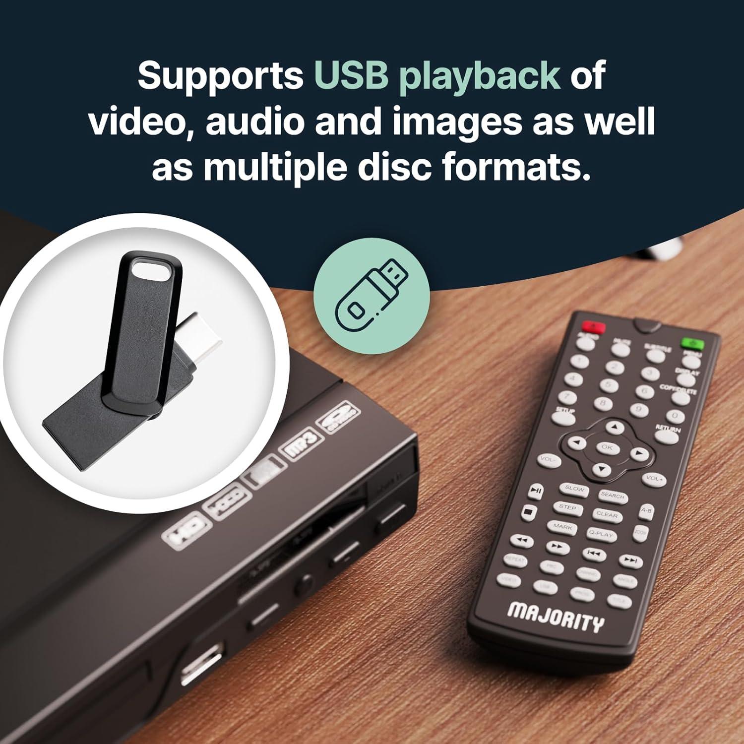 Reproductor de DVD HDMI Majority MAJ-DVD-BLK 1080P con USB