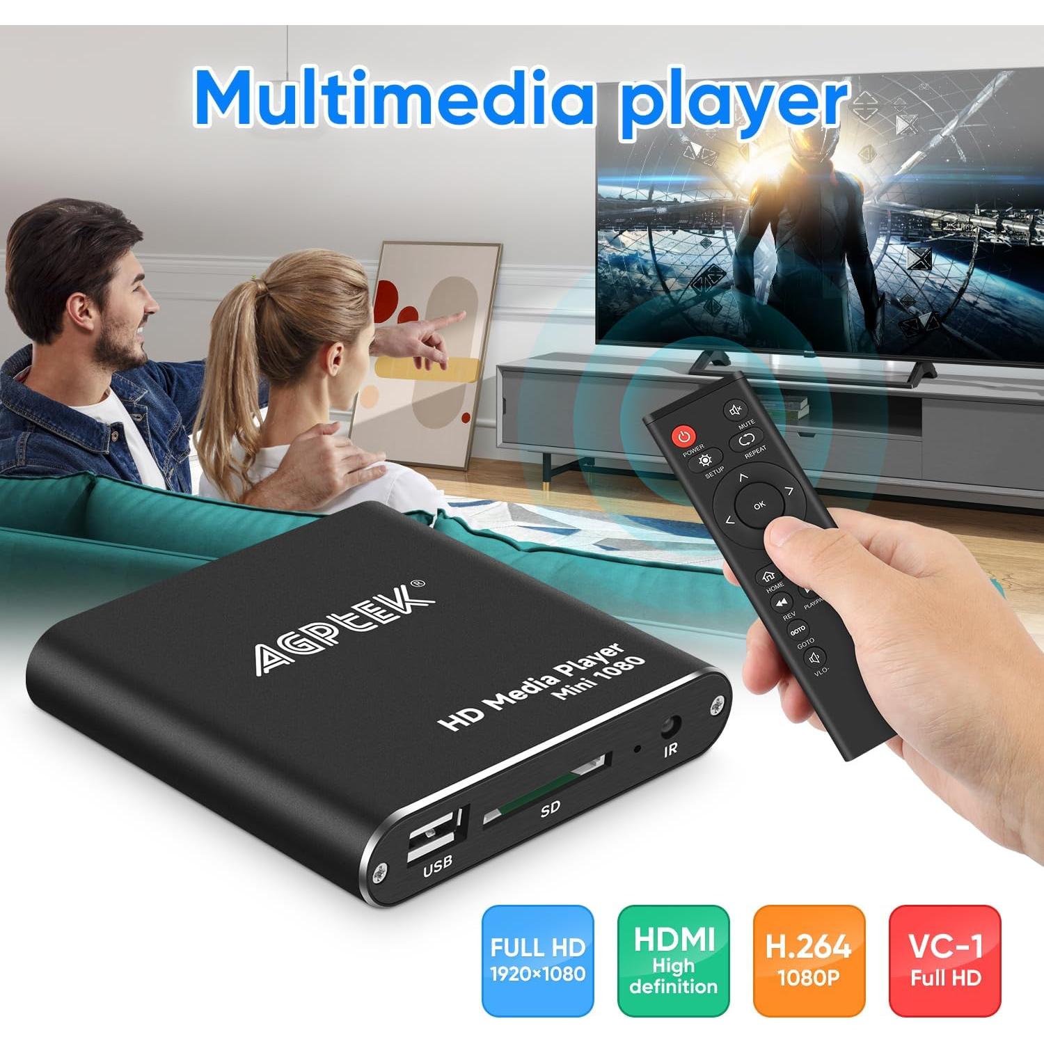Reproductor de Medios HDMI AGPTEK 1080p Full HD Negro