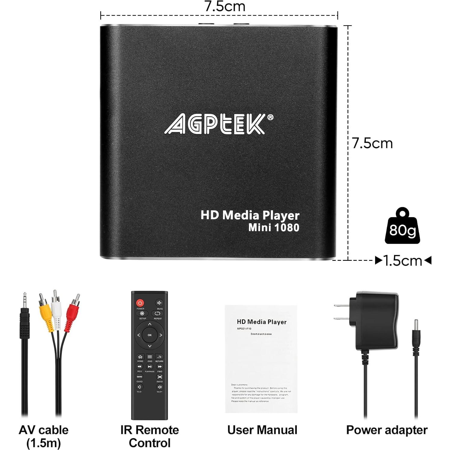 Reproductor de Medios HDMI AGPTEK 1080p Full HD Negro