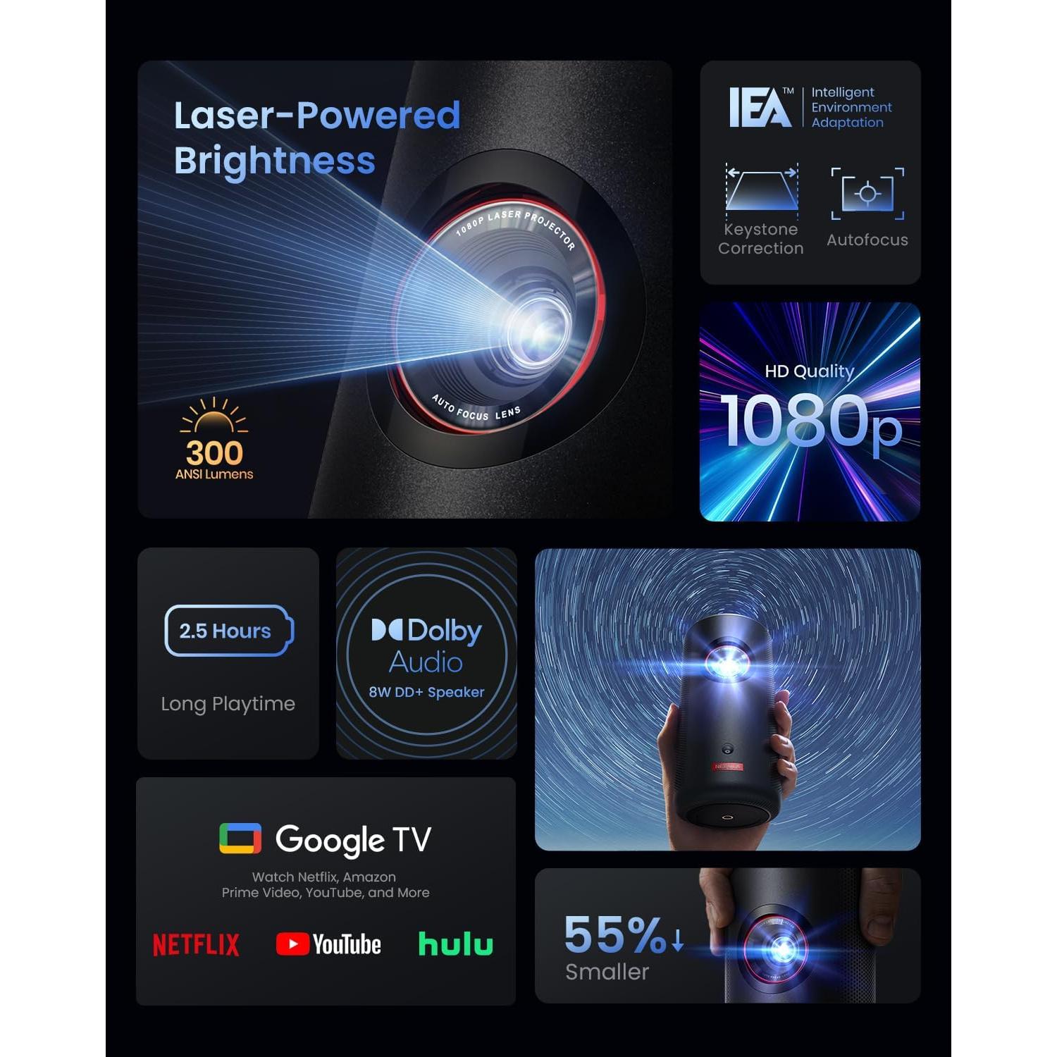 Proyector Láser Anker NEBULA Capsule 3 con Google TV 120"